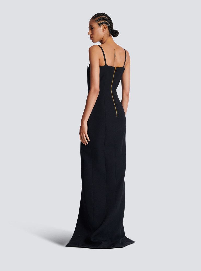 Balmain o1s1wg110526 Long Strappy Grain de Poudre Dress in Black Size M / US 6-8 / IT 42-44 - 4 Thumbnail