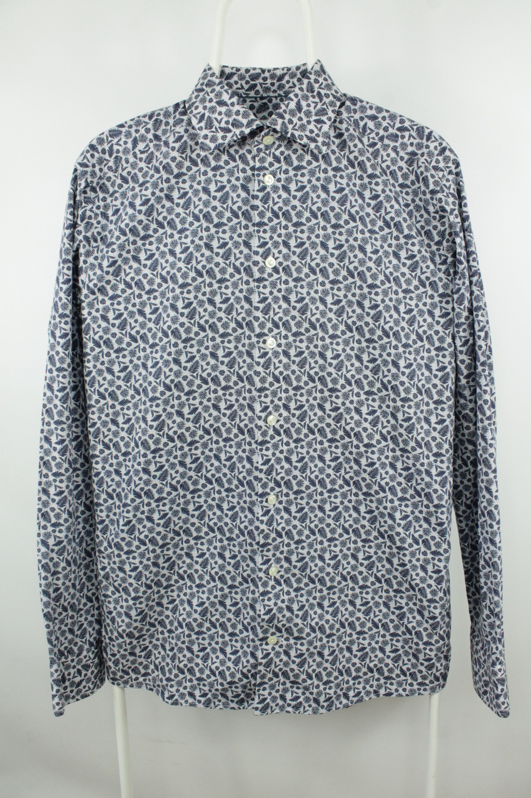 Designer × Eton ETON Floral Print Slim Fit Dress Blue Poplin Shirt Size US M / EU 48-50 / 2 - 1 Thumbnail