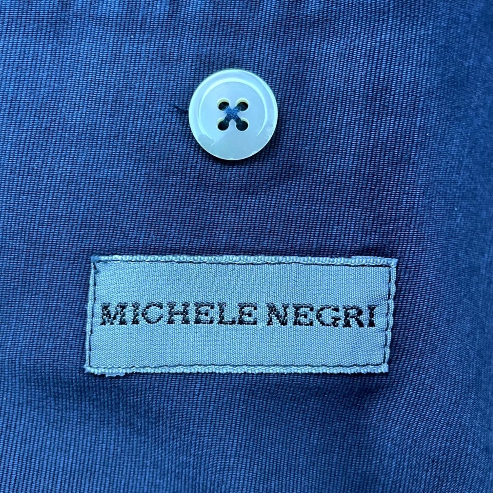 Vintage Michele Negri Men’s 2 Piece Suit Navy Blue 44R 42x28 Cotton Chino Flat Front Double-Vented Notch Lapel 3-Button Jacket Short Size 44R - 4 Thumbnail