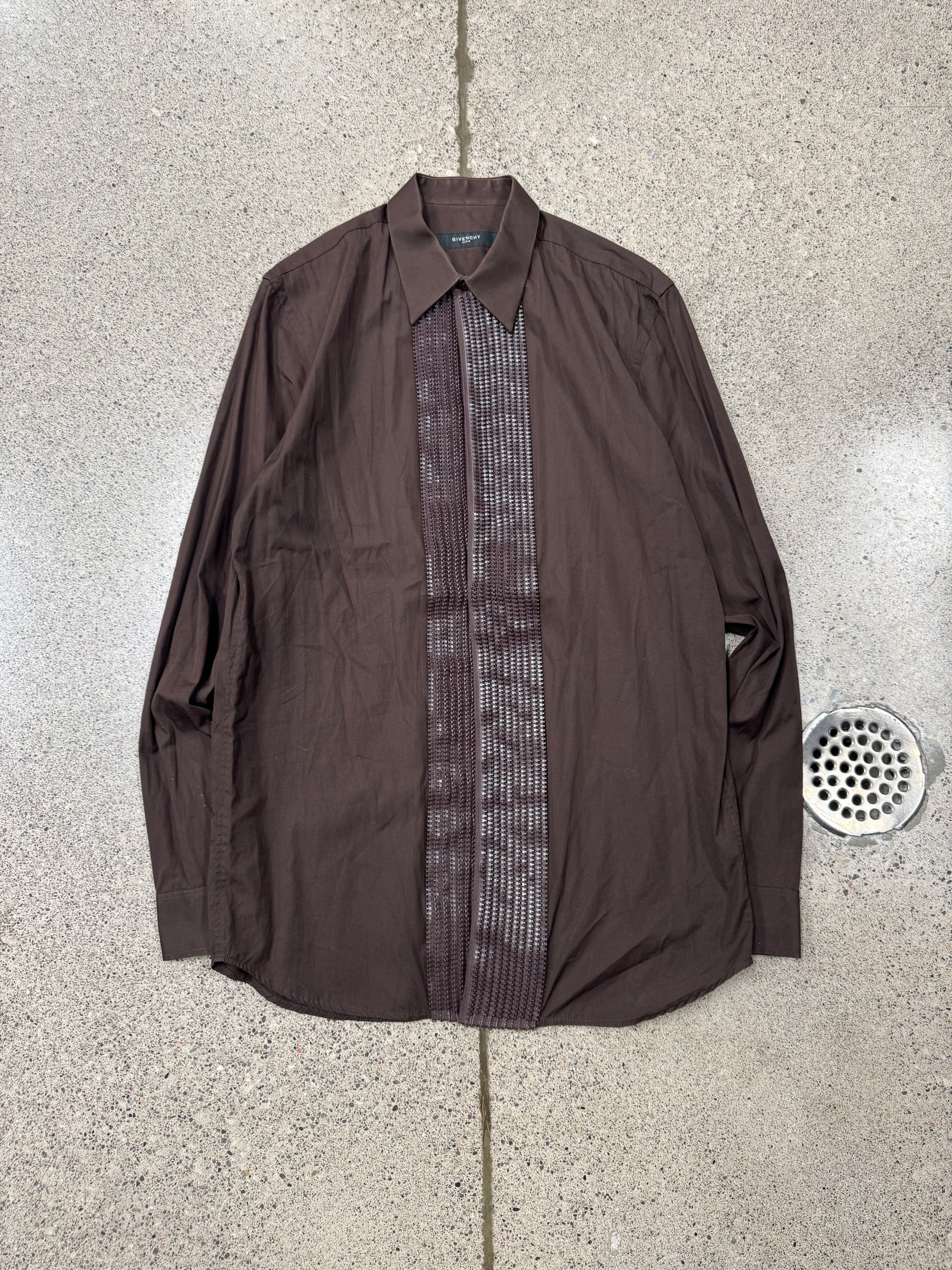 Givenchy Givenchy ‘Zipper Track’ Brown Concealed Button Down Shirt Size US M / EU 48-50 / 2 - 1 Thumbnail