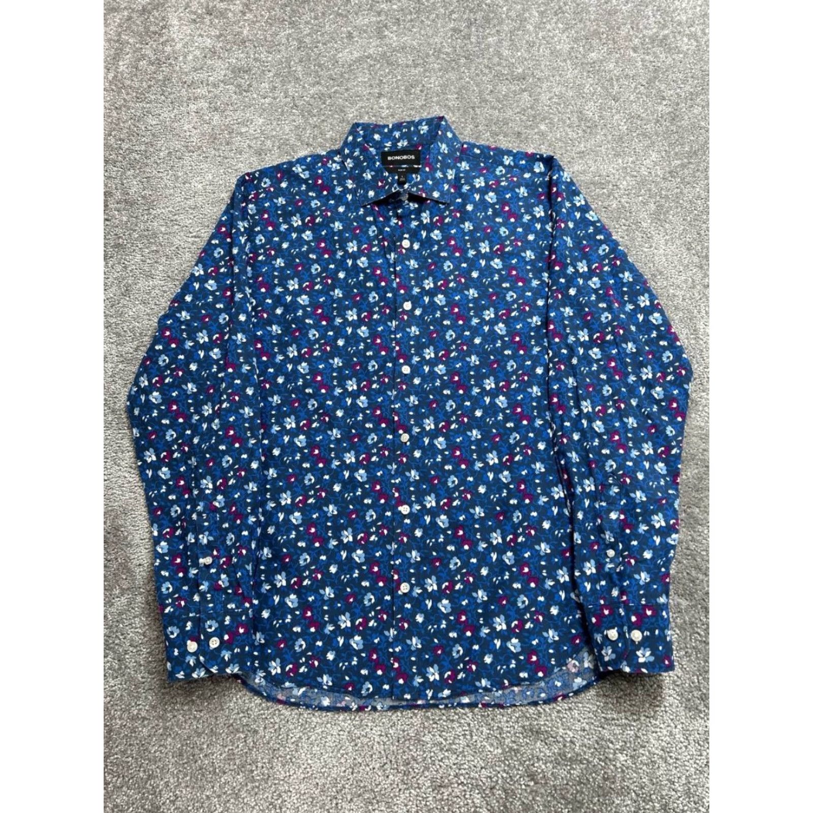 Bonobos Bonobos Shirt Mens Large Blue Cotton Floral Allover Print Slim Fit Button Up Size US L / EU 52-54 / 3 - 2 Thumbnail