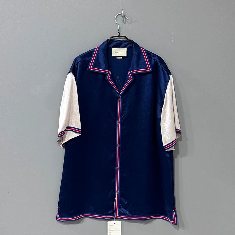 Gucci Blue White Panel Short Sleeve Shirt Size US L / EU 52-54 / 3 - 1 Thumbnail