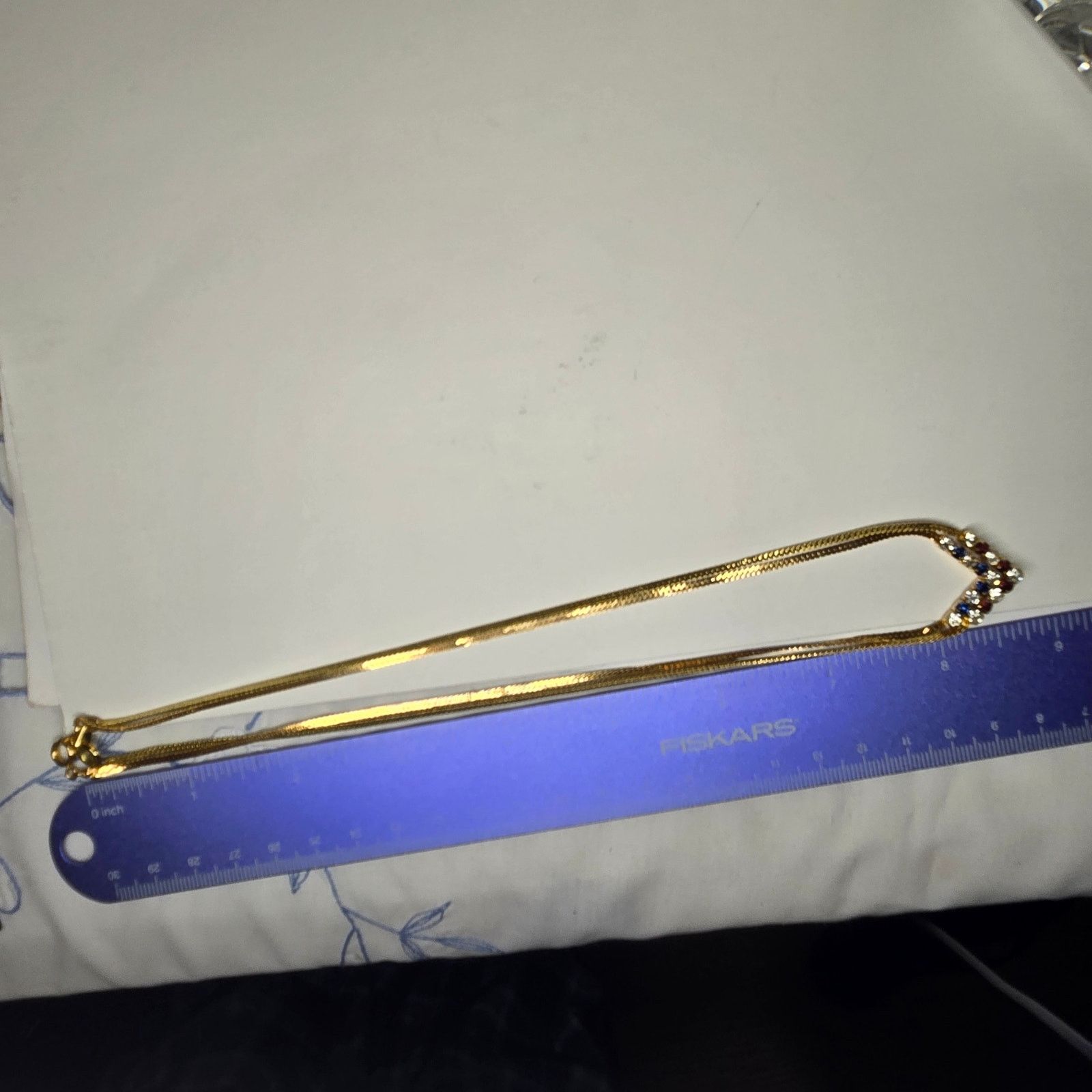 Vintage Vintage Gold Tone Flat Chain Necklaces Faux Sapphire & Ruby Size ONE SIZE - 5 Thumbnail