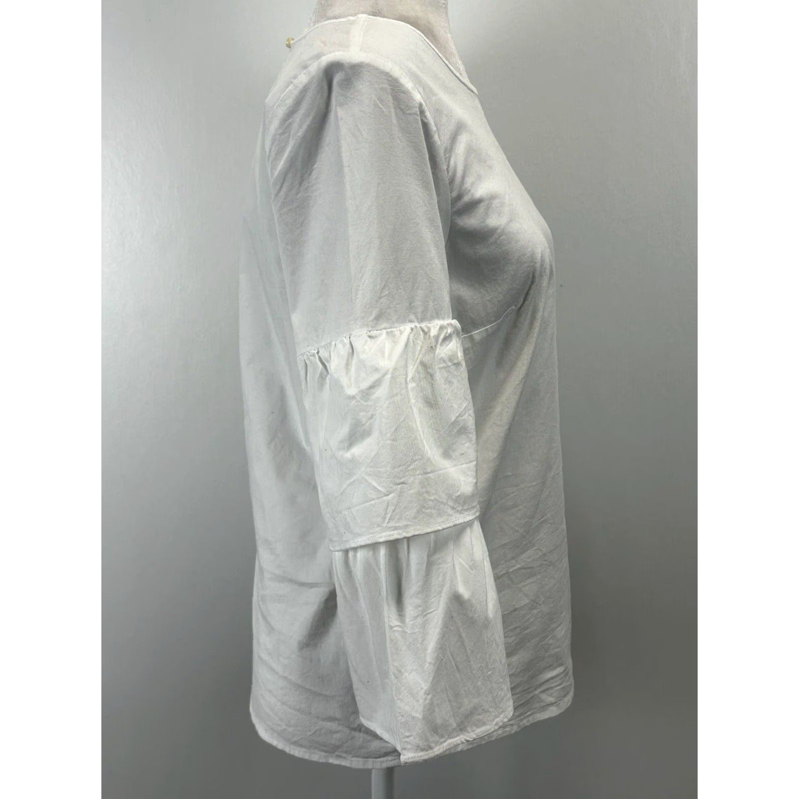 J.Crew J. Crew Mercantile Blouse Womens White Cotton Classic Tiered Bell Sleeve Top 6 Size M / US 6-8 / IT 42-44 - 4 Thumbnail
