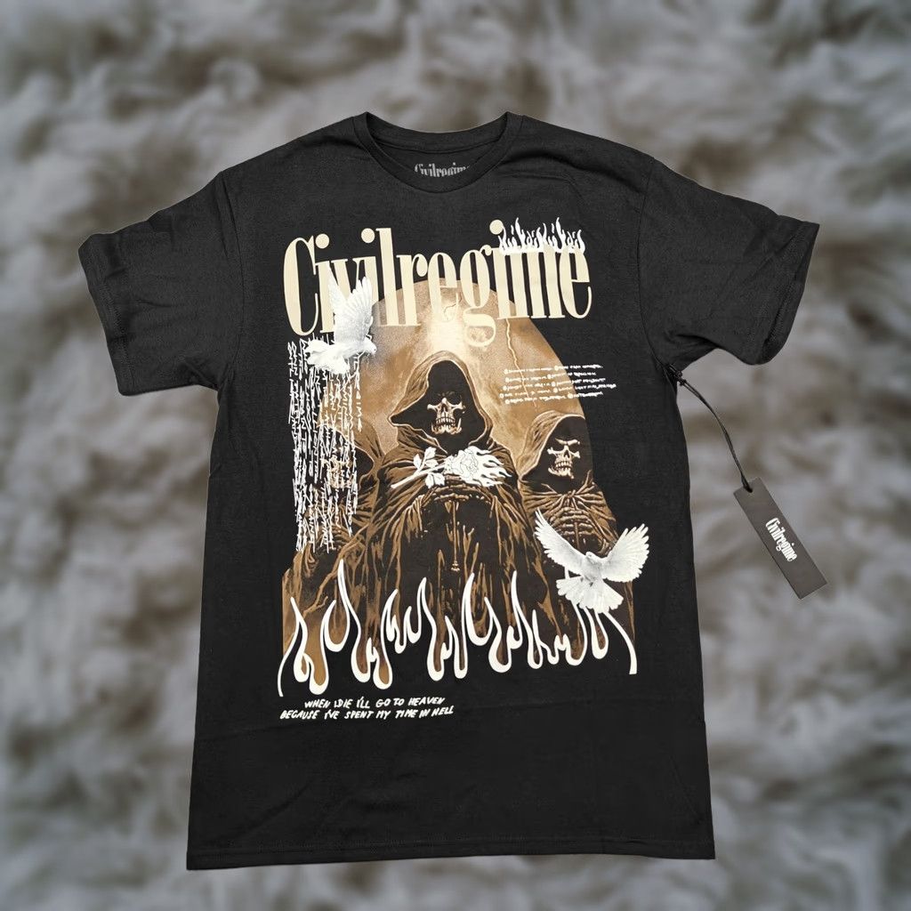 Vintage VINTAGE? Civil Regime Shirt Mens M Black Grim Reaper Flames Doves Graphic Streetwear Size US M / EU 48-50 / 2 - 1 Thumbnail
