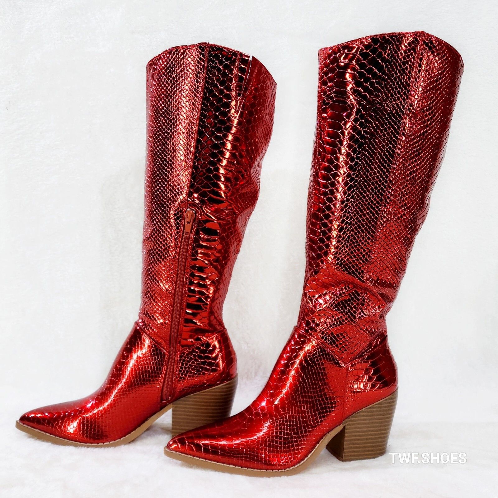 Other Static Cowboy Gloss Metallic Snake Knee High Western Cowgirl Size US 8 / IT 38 - 1 Thumbnail