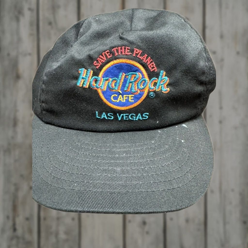 Hard Rock Cafe VINTAGE Hard Rock Cafe Hat Cap Cotton Black Adjustable Leather Strap Snapback Mens One Size Las Vegas USA Vintage Size ONE SIZE - 1 Thumbnail