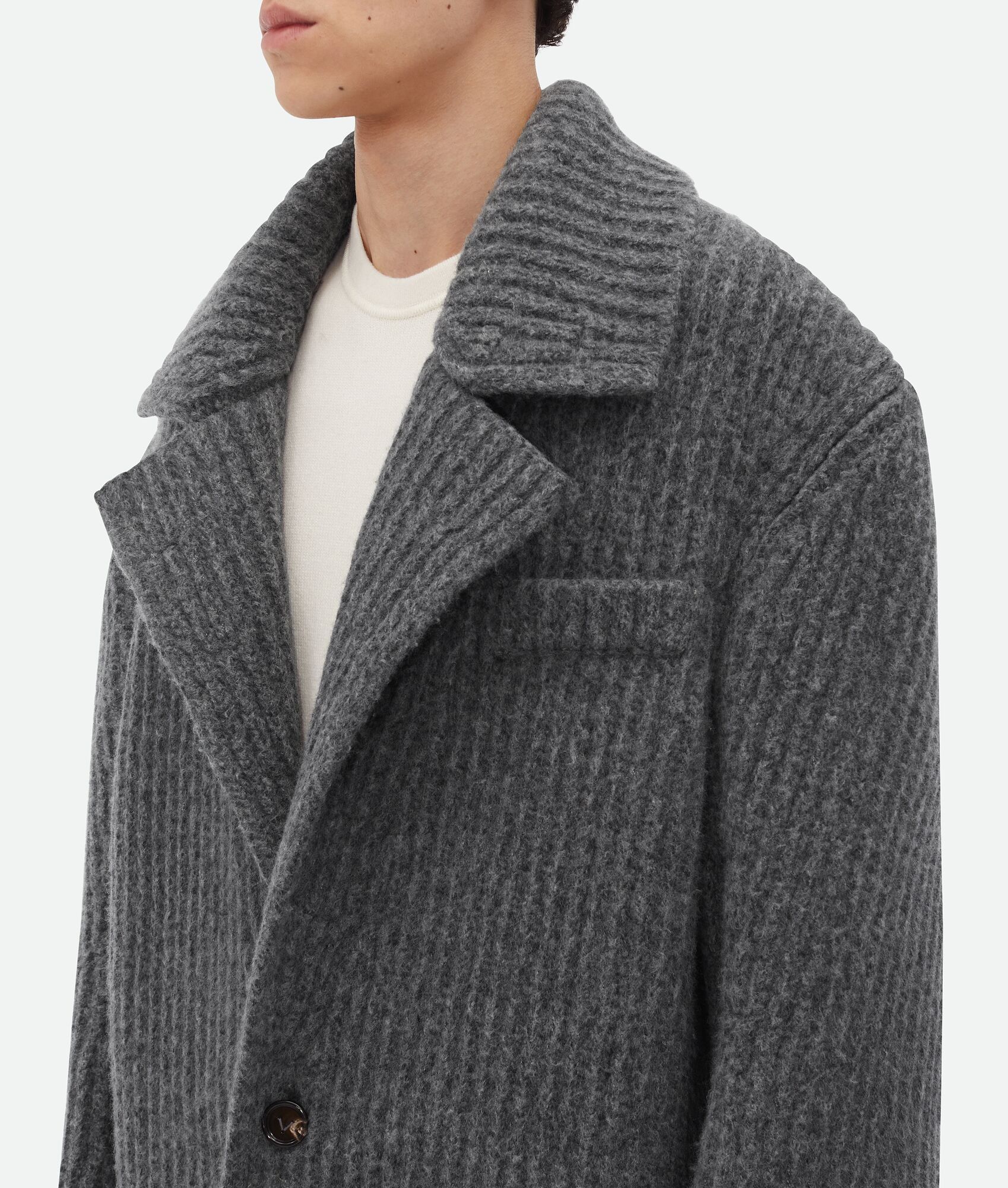 Bottega Veneta o1loc1c0125 761642 Wool Knitted Coat in Gray Melange Size US L / EU 52-54 / 3 - 5 Thumbnail