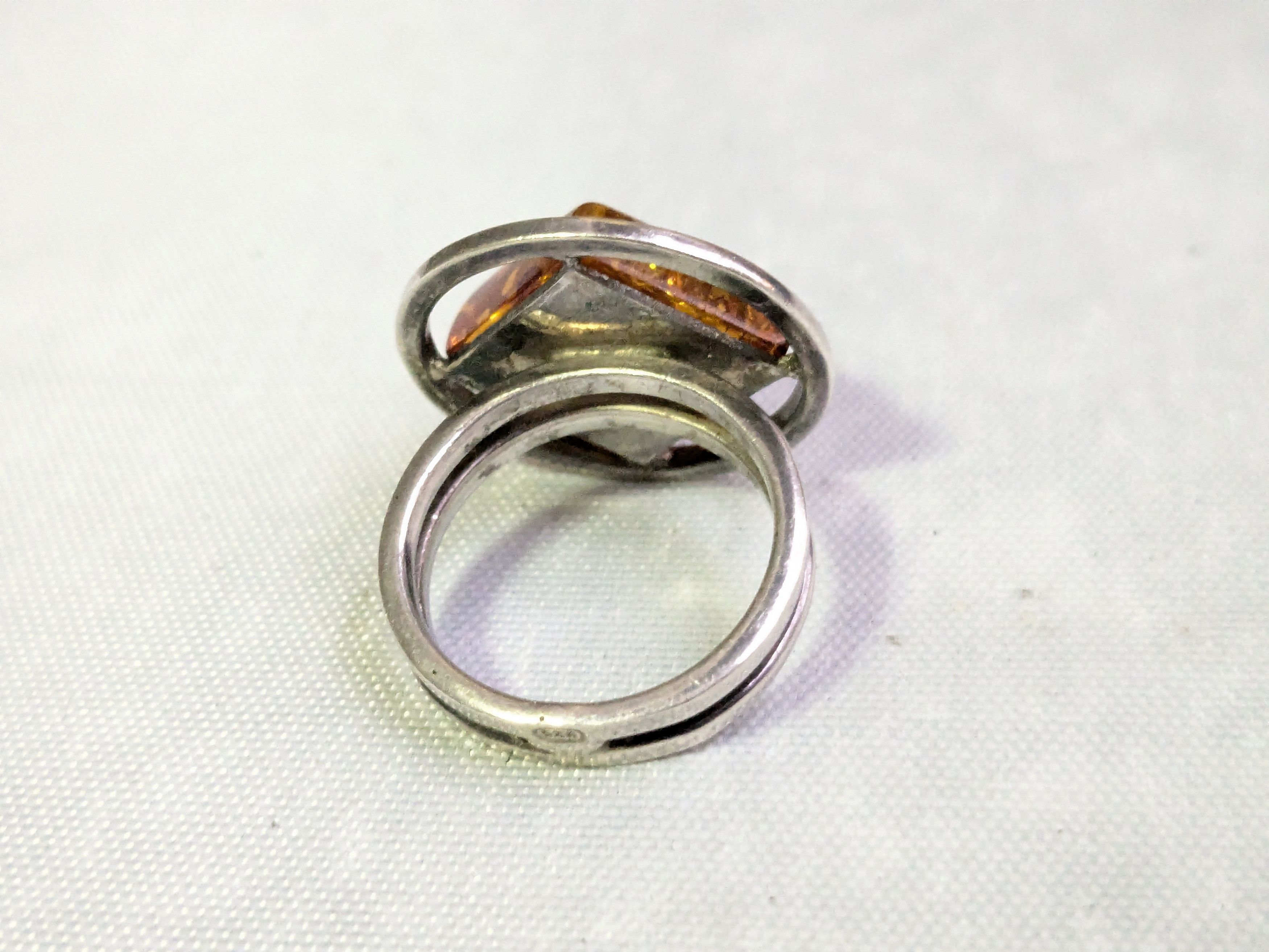 Jewelry Sterling Silver Ring Orange Amber 6.5 Square Round Size ONE SIZE - 6 Thumbnail