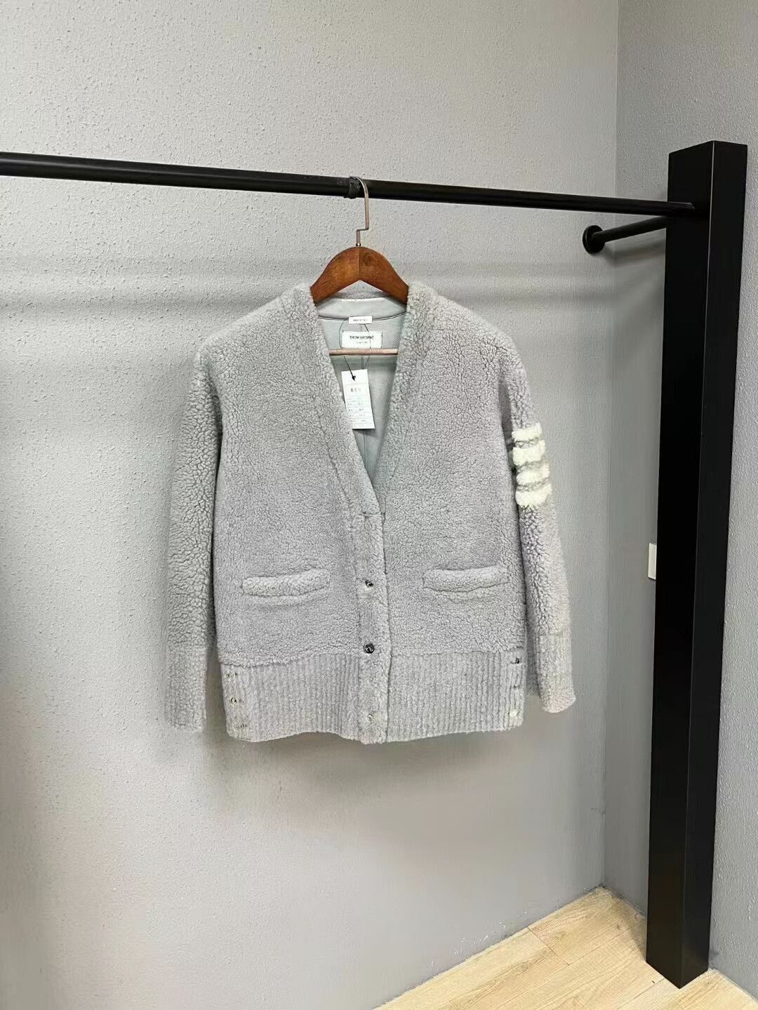 thom browne knitted cardigan in gray
