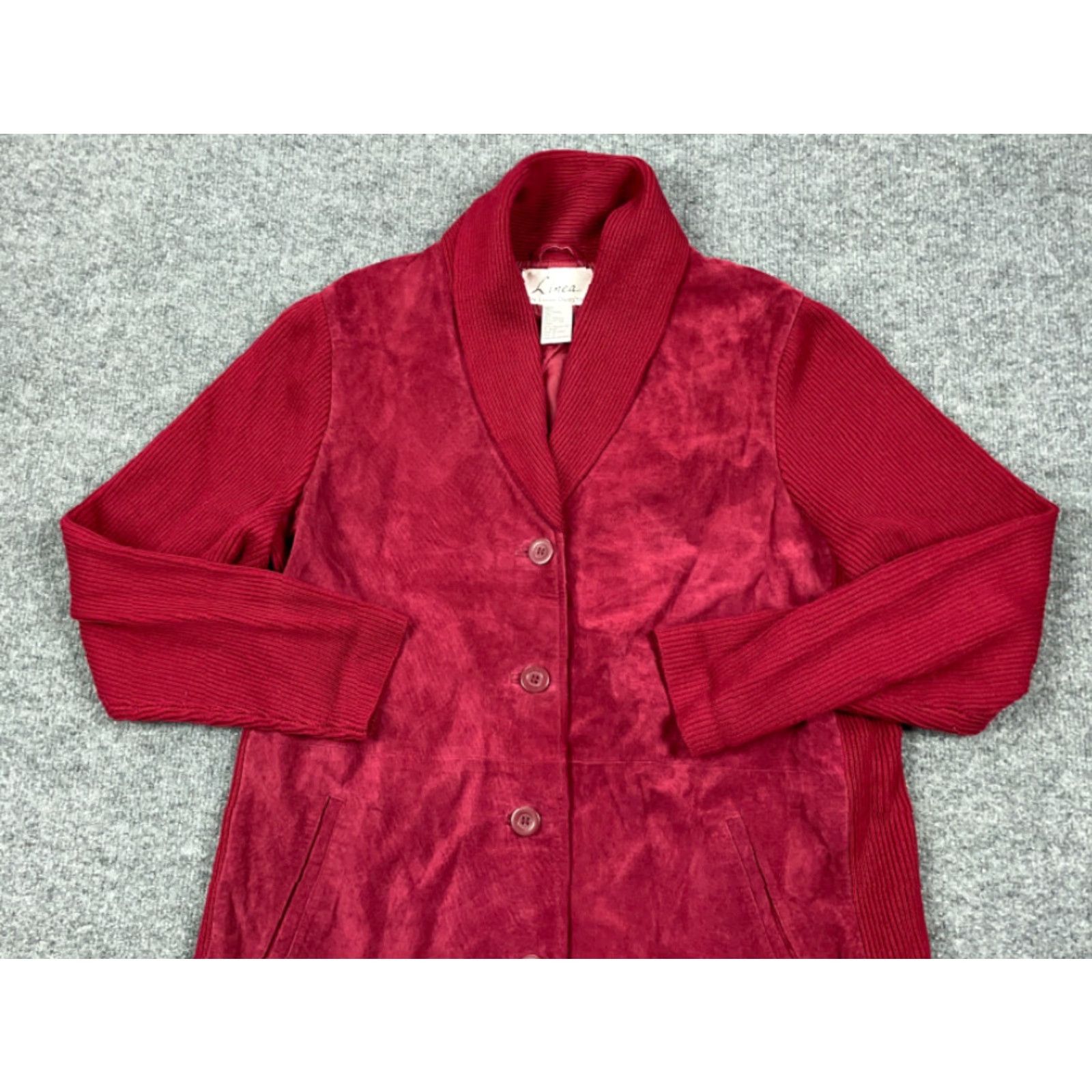 Vintage Vtg Dark Red Suede Shawl Collar Knit Button Up Jacket Women’s Medium Sweater Size M / US 6-8 / IT 42-44 - 3 Thumbnail