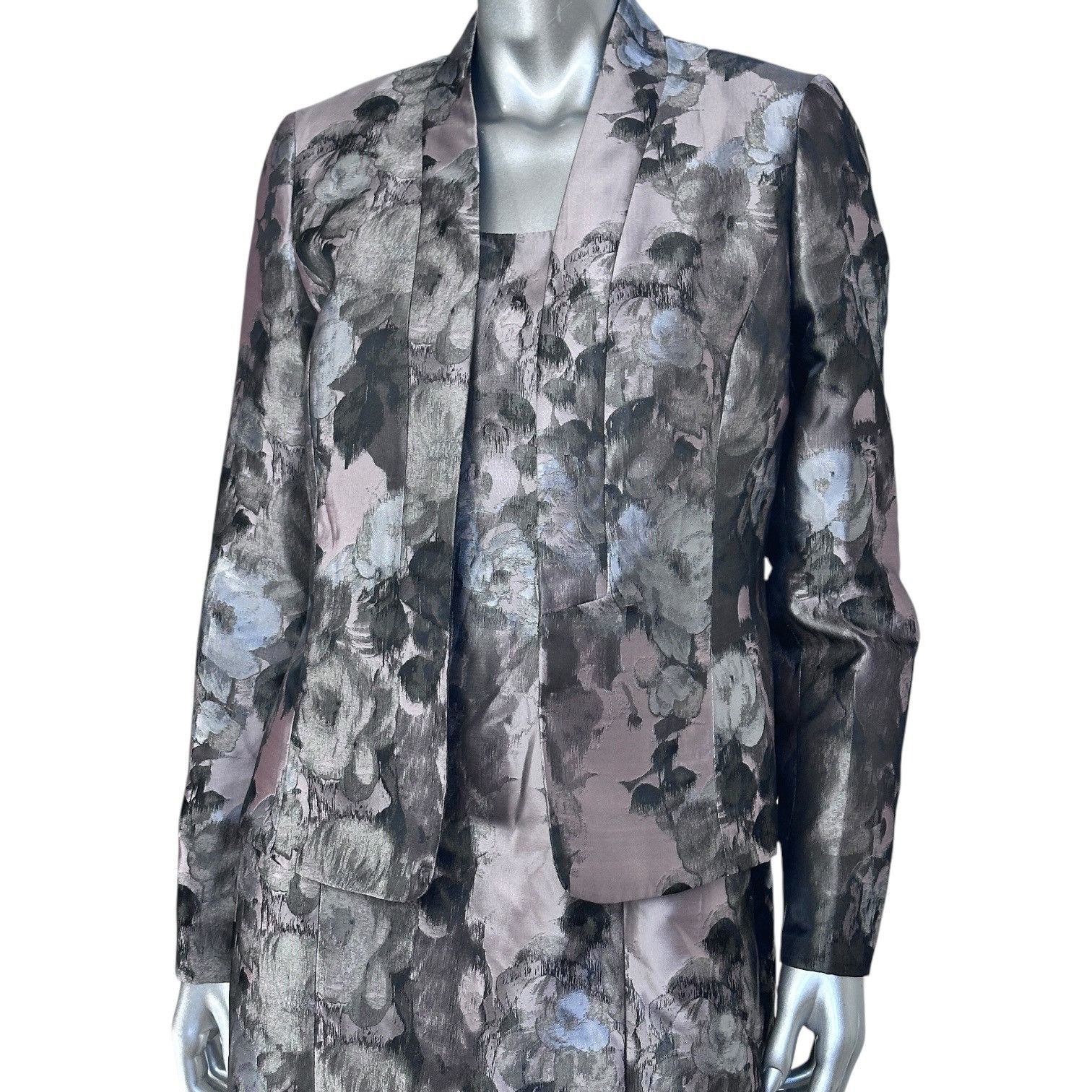 Kasper Kasper Gray & Lavender Floral Brocade Dress & Jacket Set Siz Size M / US 6-8 / IT 42-44 - 7 Thumbnail