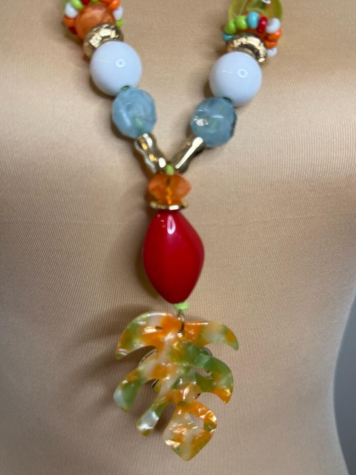 Other Tropical necklace earring set multicolor bead Amber earrings Size ONE SIZE - 3 Thumbnail