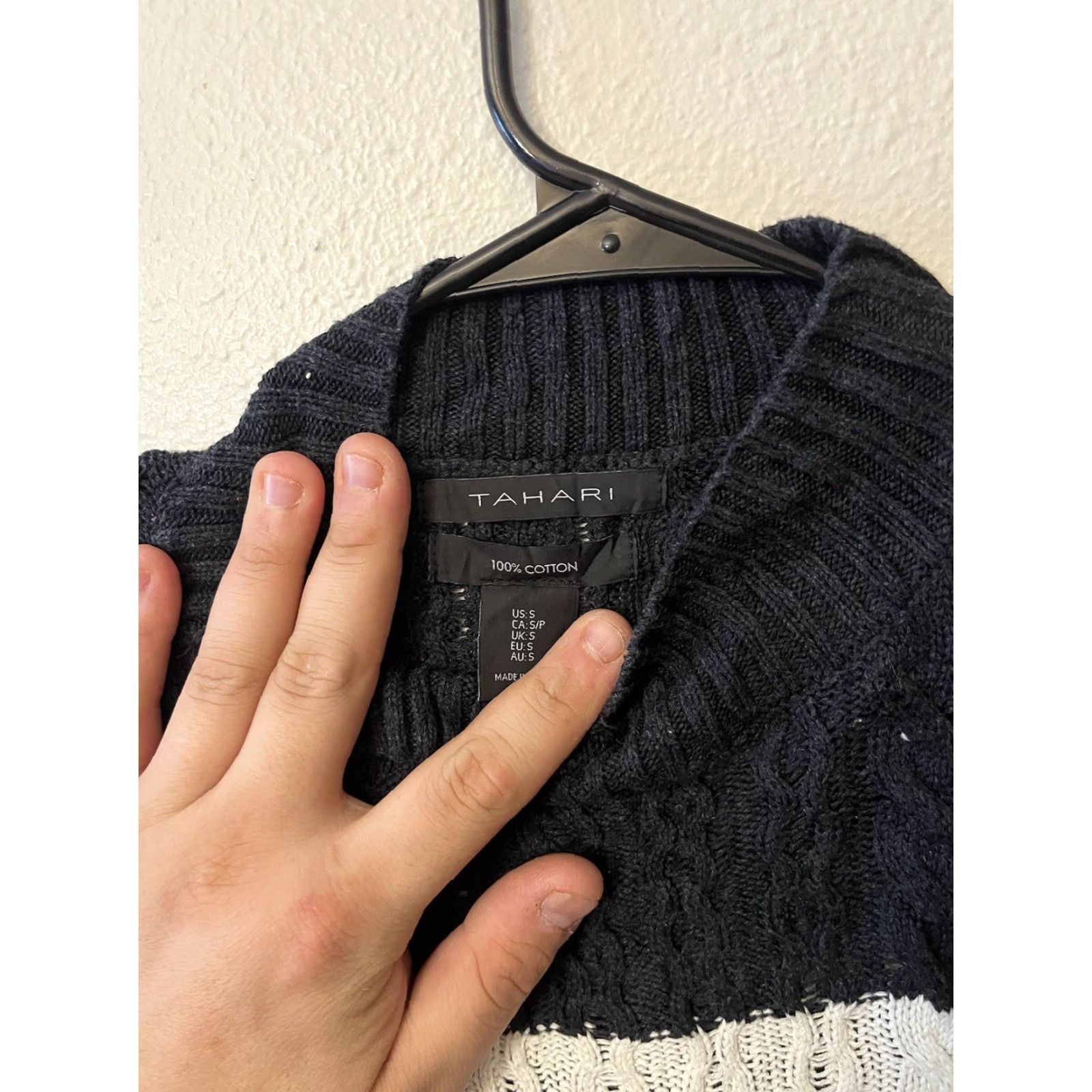 Vintage Tahari Sweater Women S White Black Striped Mock Neck Cable Knit 100% Cotton Size S / US 4 / IT 40 - 2 Thumbnail