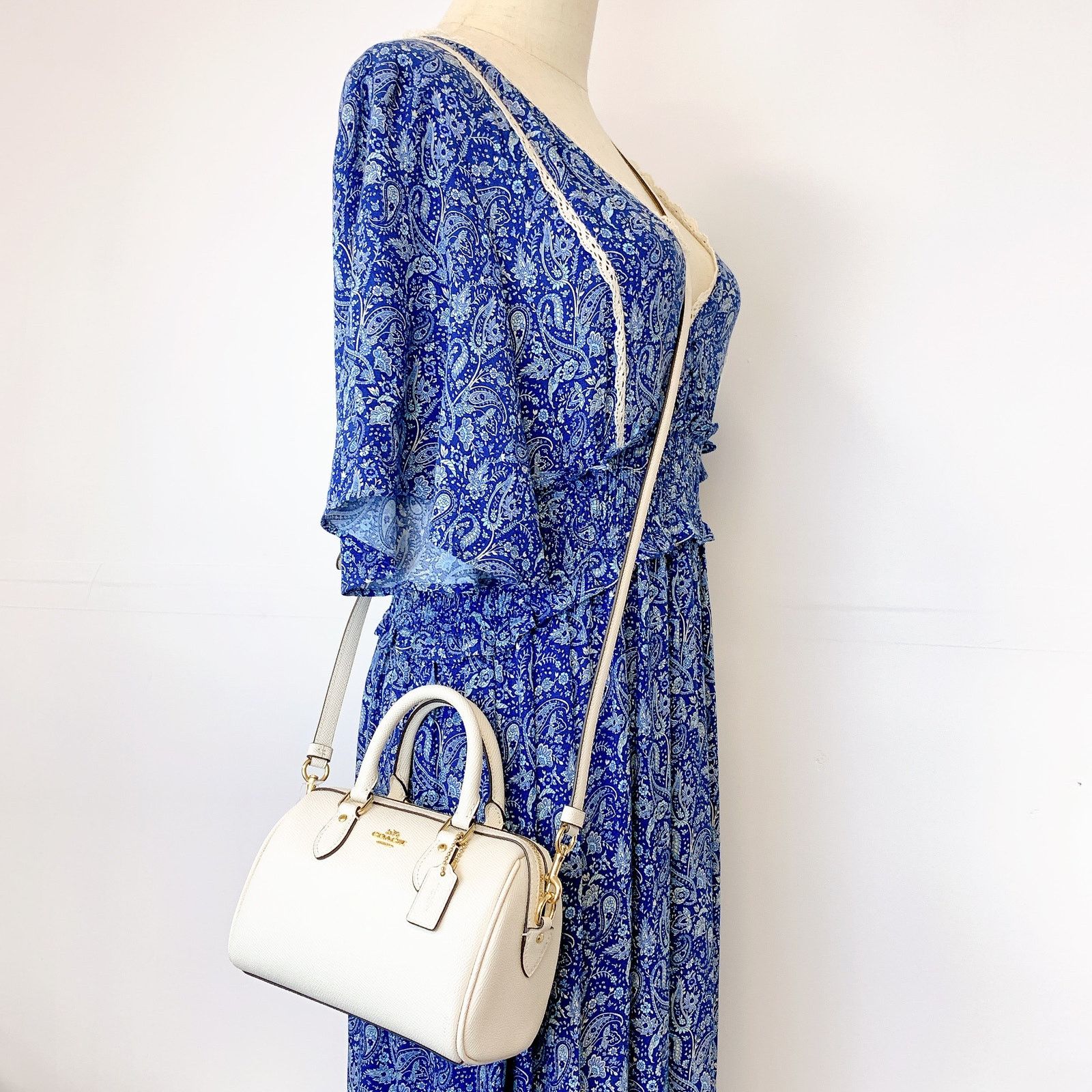 image of Coach Ch157 Mini Rowan Crossbody In Crossgrain Leather in Cream, Women's