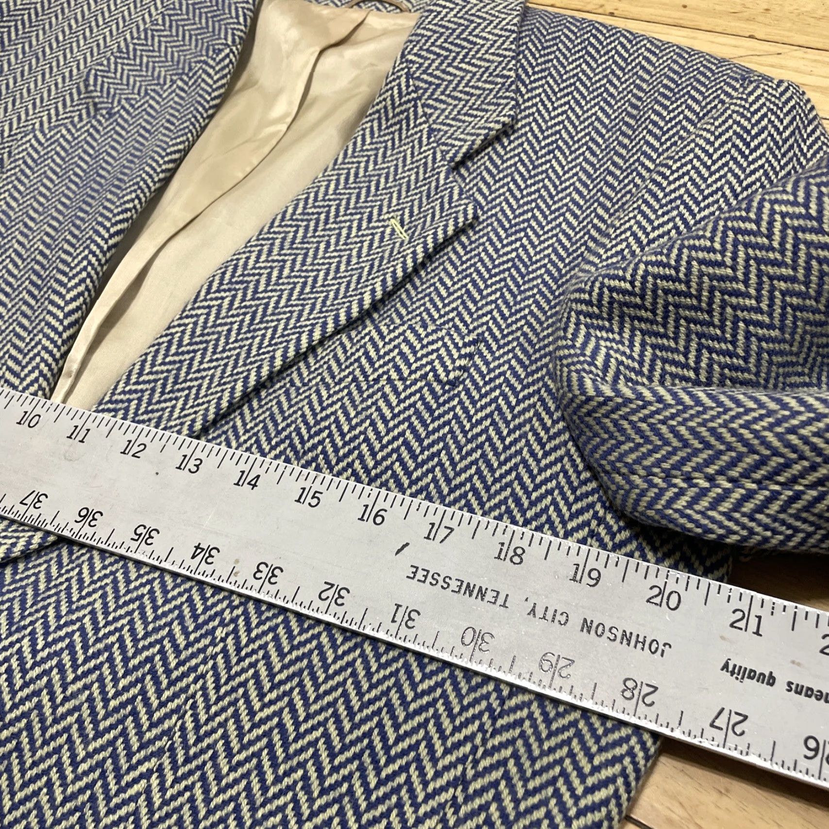 Vintage VINTAGE Only by Eckerle Wool Blazer Men 42R Tweed Herringbone Blue Yellow 90s Notch Lapel Single-Breasted 2-Button Casual Business Size 42R - 7 Thumbnail