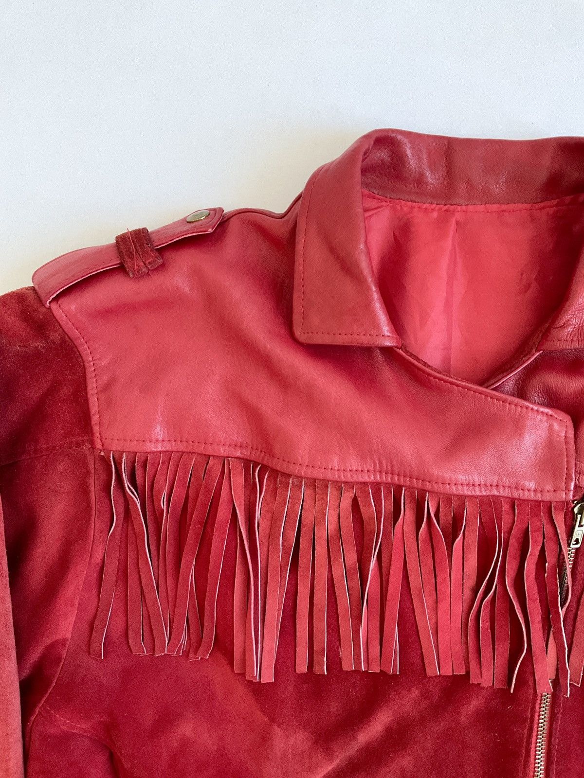 Vintage Vintage red leather jacket with bangs Size L / US 10 / IT 46 - 4 Thumbnail