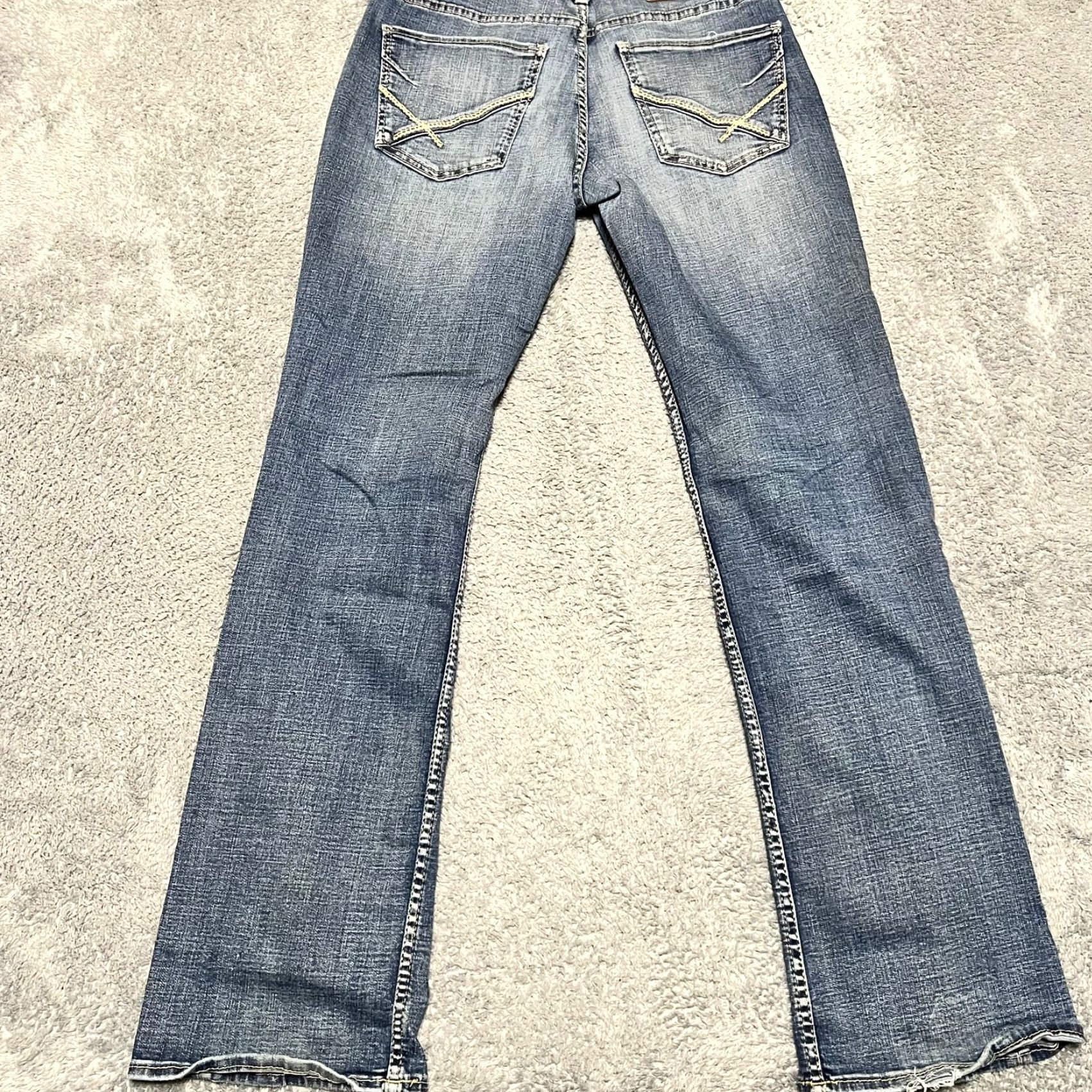 BKE BKE Jeans Mens 31 x34 Jake Straight Whisker Distressed Blue Denim Pants Mens Regular 31 Blue Distressed 90s? Size US 31 - 4 Thumbnail