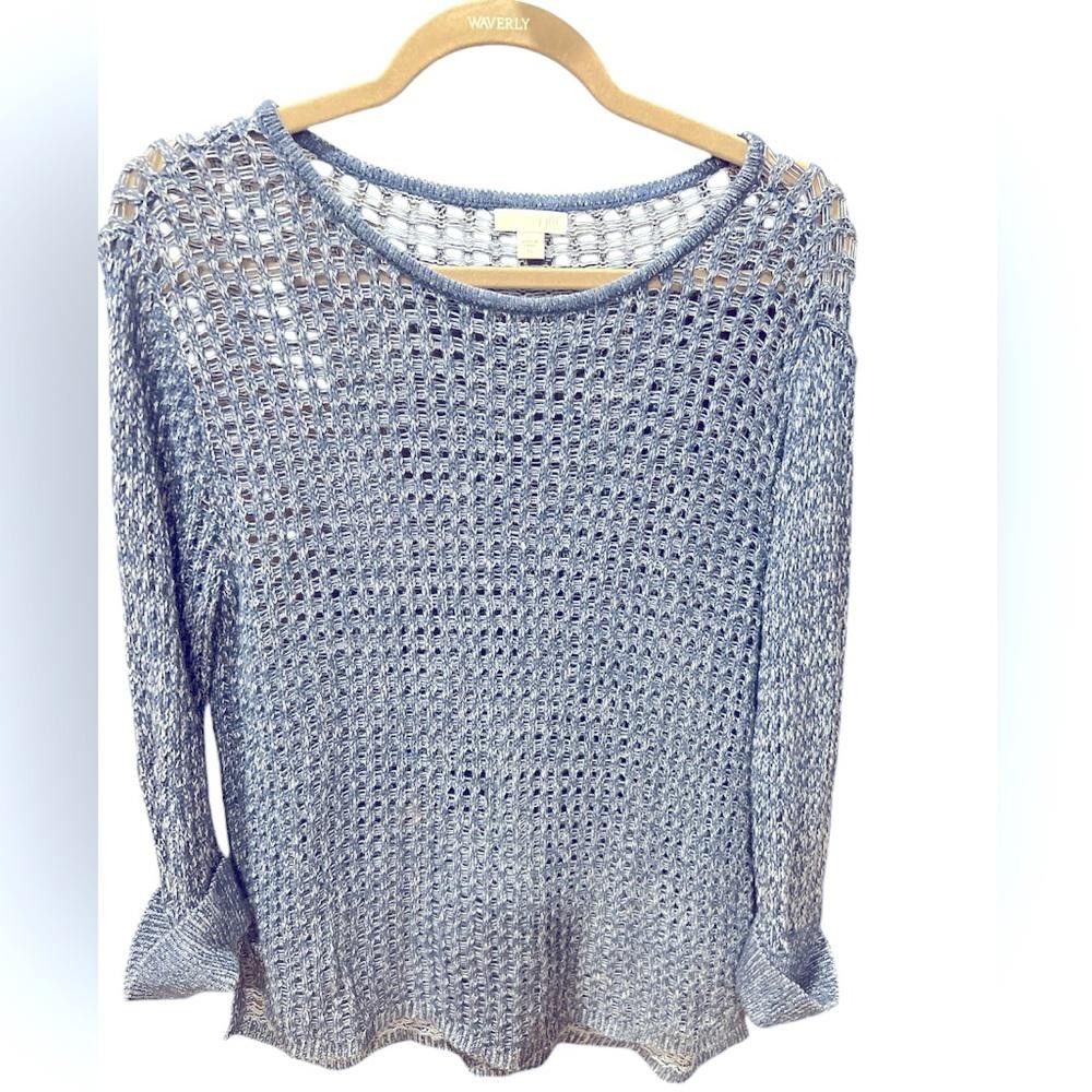 Designer J. Jill Blue Open Knit Linen Cuffed Sweater XS Size XS / US 0-2 / IT 36-38 - 4 Thumbnail