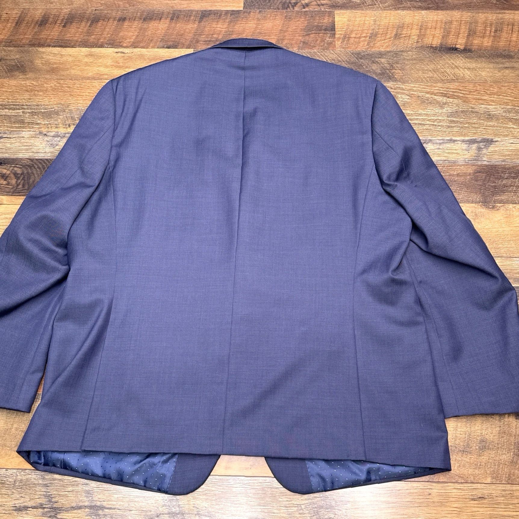 Vintage Michael Strahan Suit Jacket Blazer 50R Blue Wool Blend Men's Regular Notch Lapel Four-Button Double-Vented Solid Pattern Vintage No N/A Size 50R - 2 Thumbnail