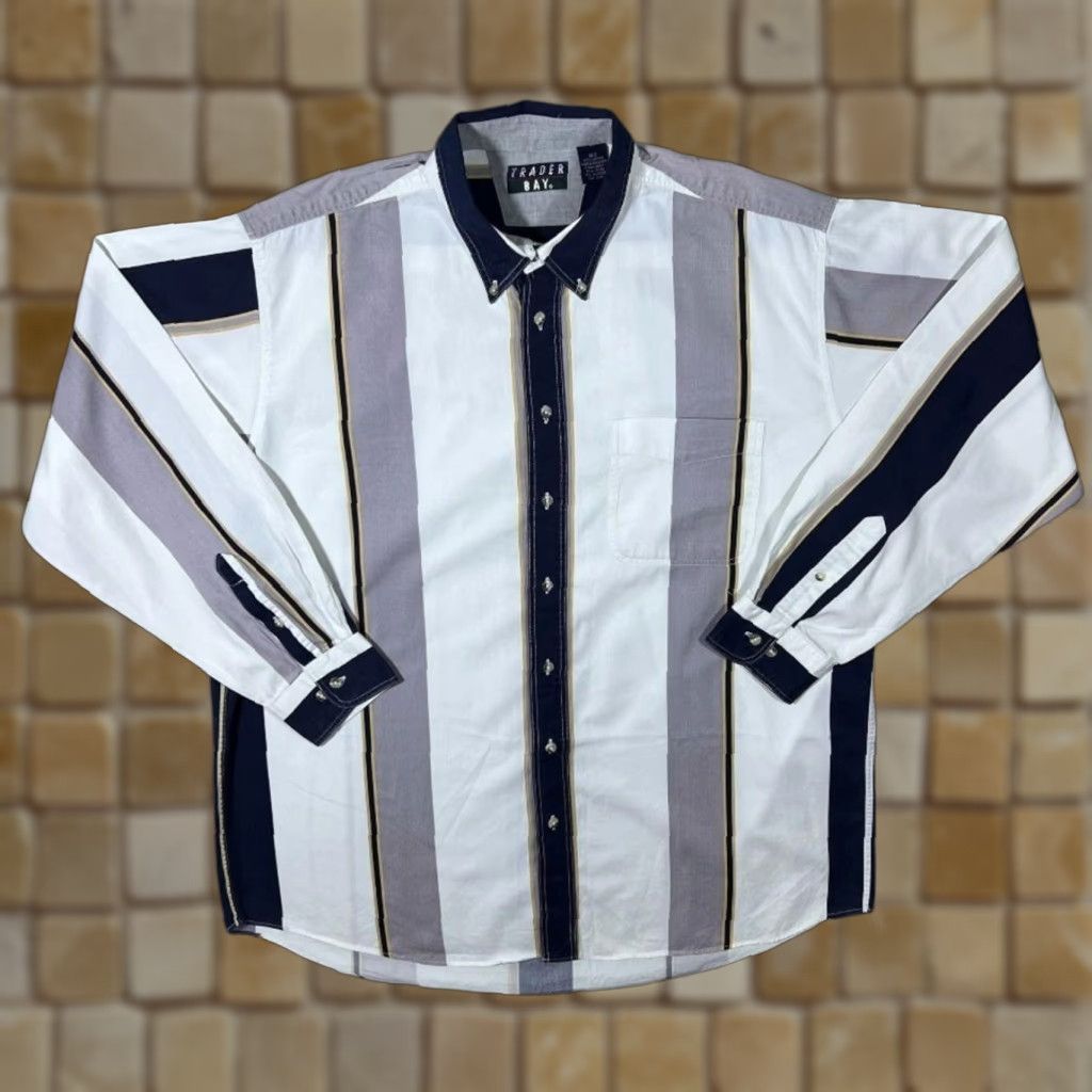 Vintage VINTAGE Trader Bay Colour Block Multi Striped Button-Up Long Sleeve Shirt XL Mens Size US XL / EU 56 / 4 - 1 Thumbnail