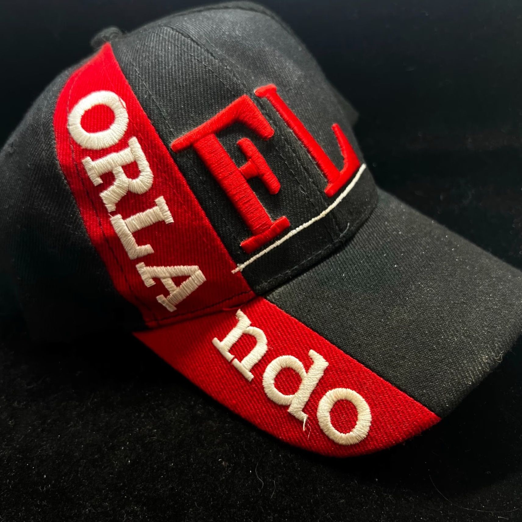 Spell Orlando FL Spell Out Hat Baseball Cap Black Red Florida Adjustable Embroidered Size ONE SIZE - 3 Thumbnail