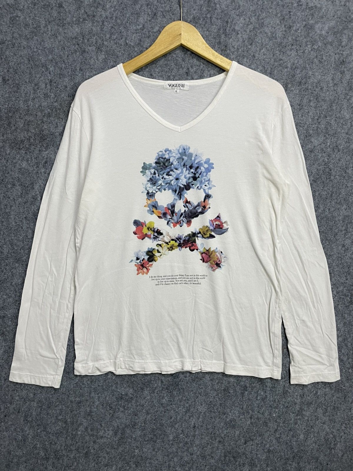 Japanese Brand Voguish Skull V-neck Long Sleeve T-Shirt Size XL / US 12-14 / IT 48-50 - 1 Thumbnail