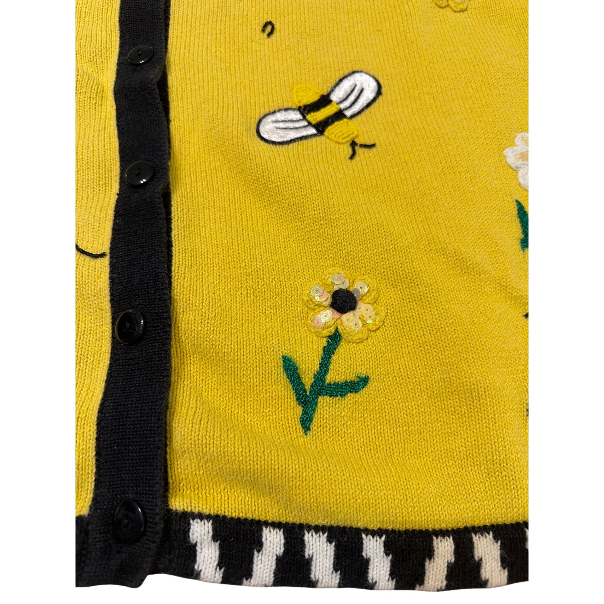 Other Vintage Terazzo Bee Yellow Black Cardigan Embroidered Beaded Size XL / US 12-14 / IT 48-50 - 2 Thumbnail