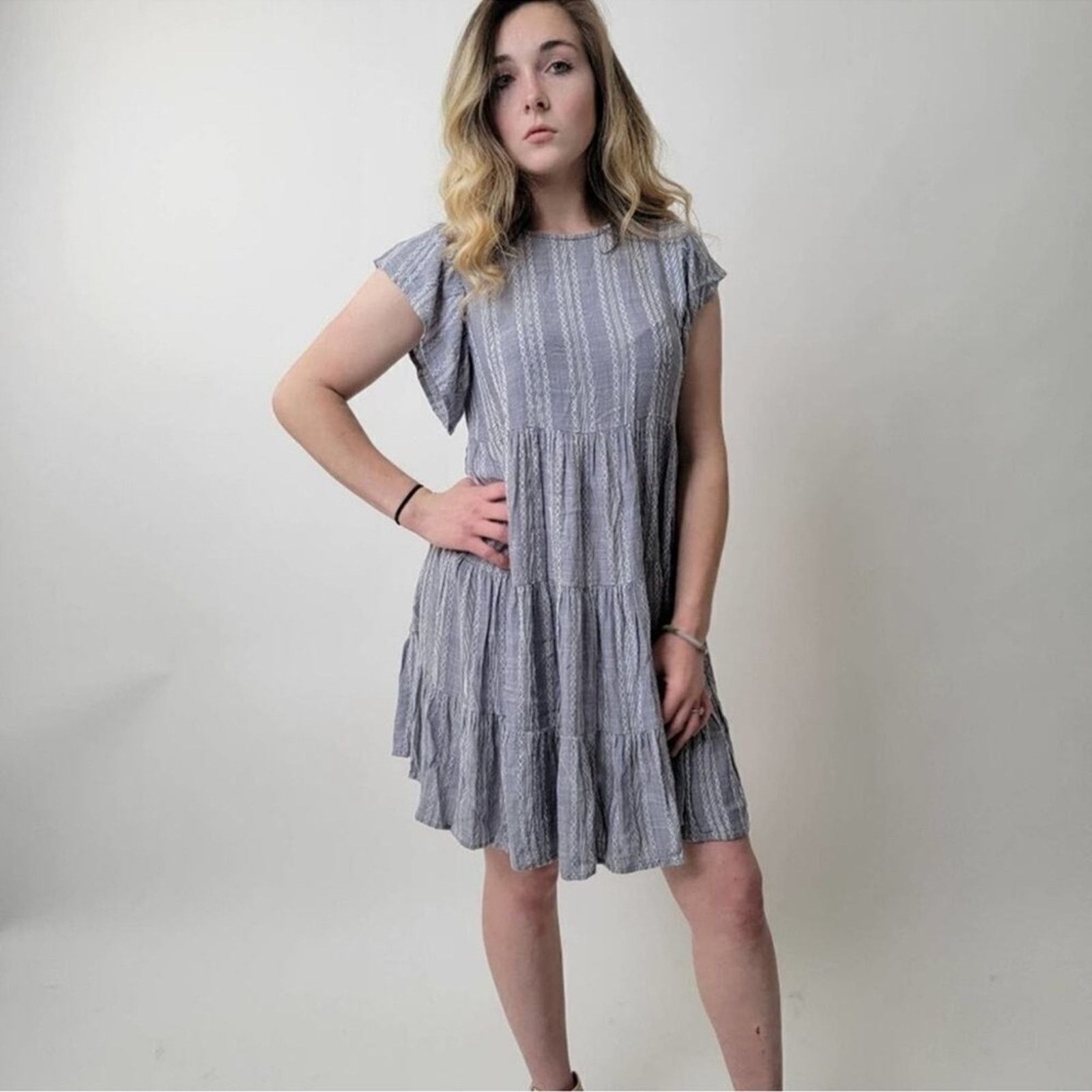 ELAN Elan Tiered Blue Grey Dress Size S / US 4 / IT 40 - 7 Thumbnail