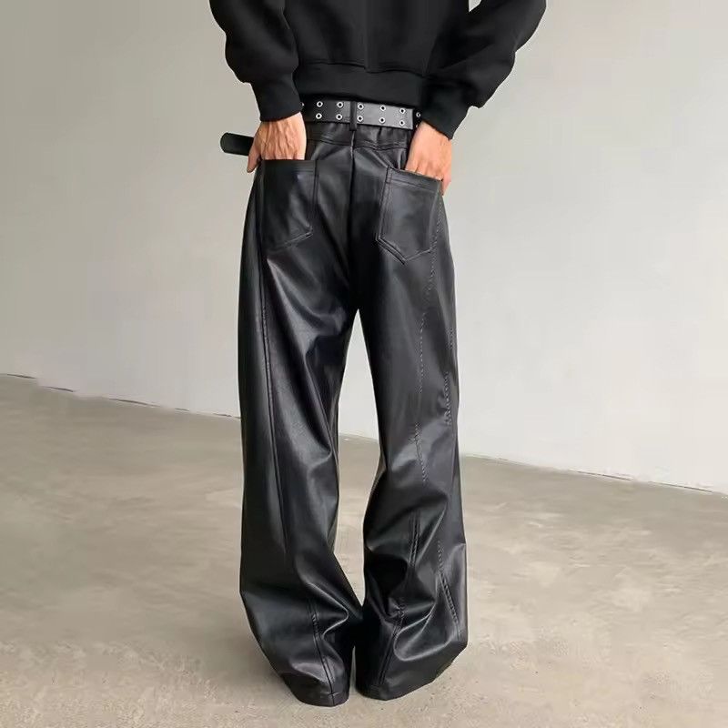 Japanese Brand Casual Pu Leather Solid Color Straight Wide Leg Size US 30 / EU 46 - 7 Thumbnail