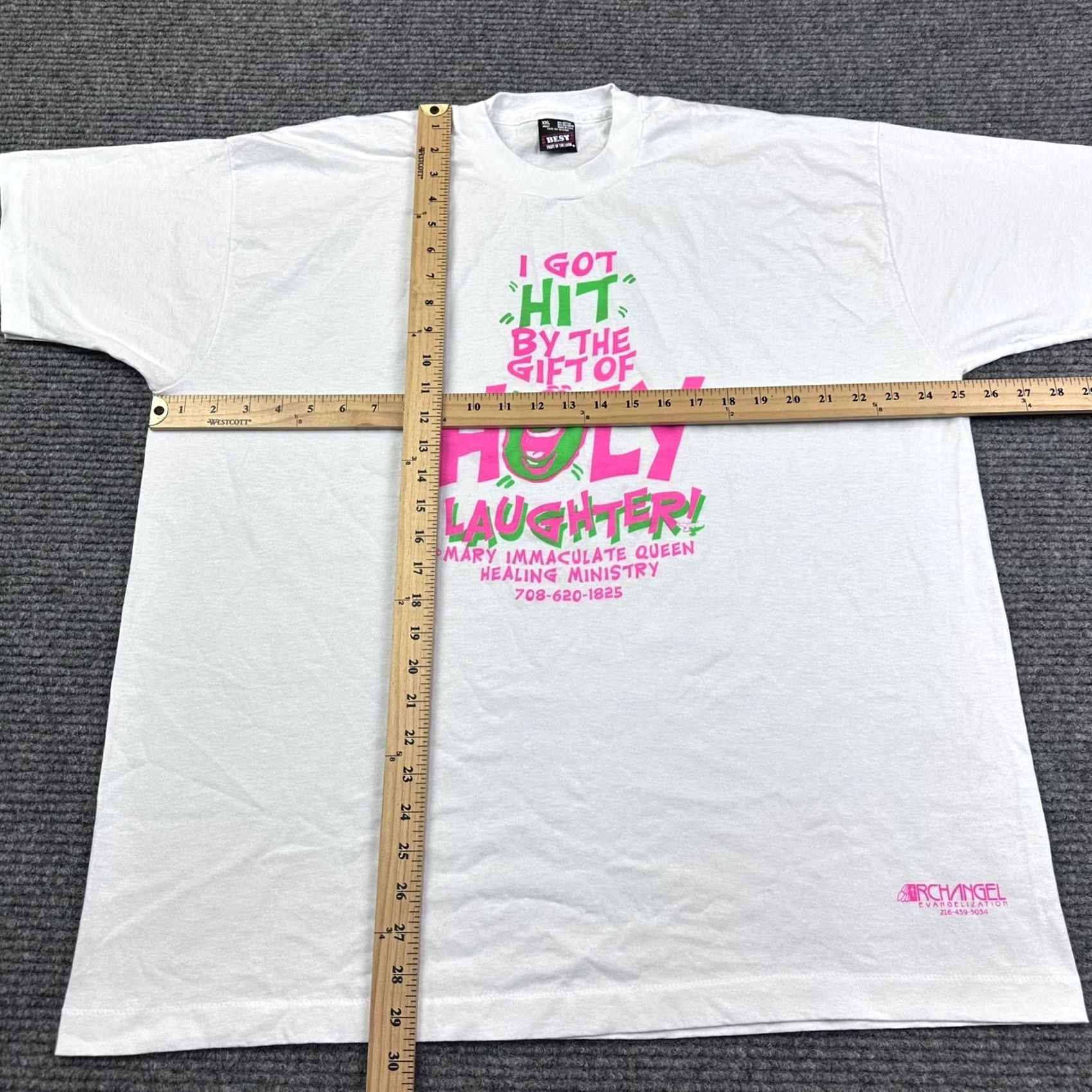 Fruit Of The Loom VINTAGE 90s Graphic Tee Christian Holy Laughter Shirt XXL White Cotton Polyester Fruit of the Loom Mens T-Shirt Graphic Print Functional Easy Care 2XL Size US XXL / EU 58 / 5 - 4 Thumbnail