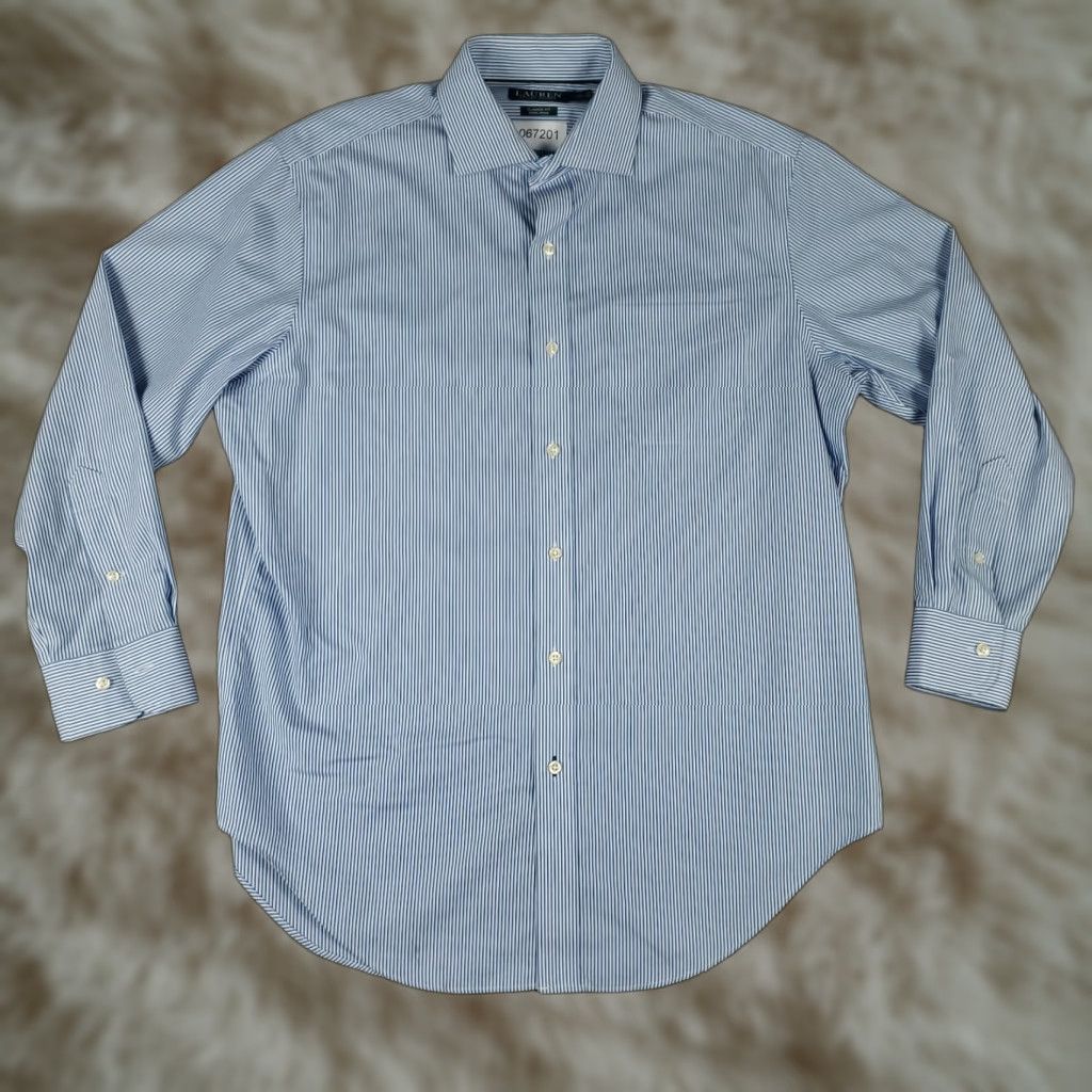 Ralph Lauren Ralph Lauren Shirt Mens 16 Blue Striped Classic Dress Button Up Long Sleeve Concrete Details Size 42R - 1 Thumbnail
