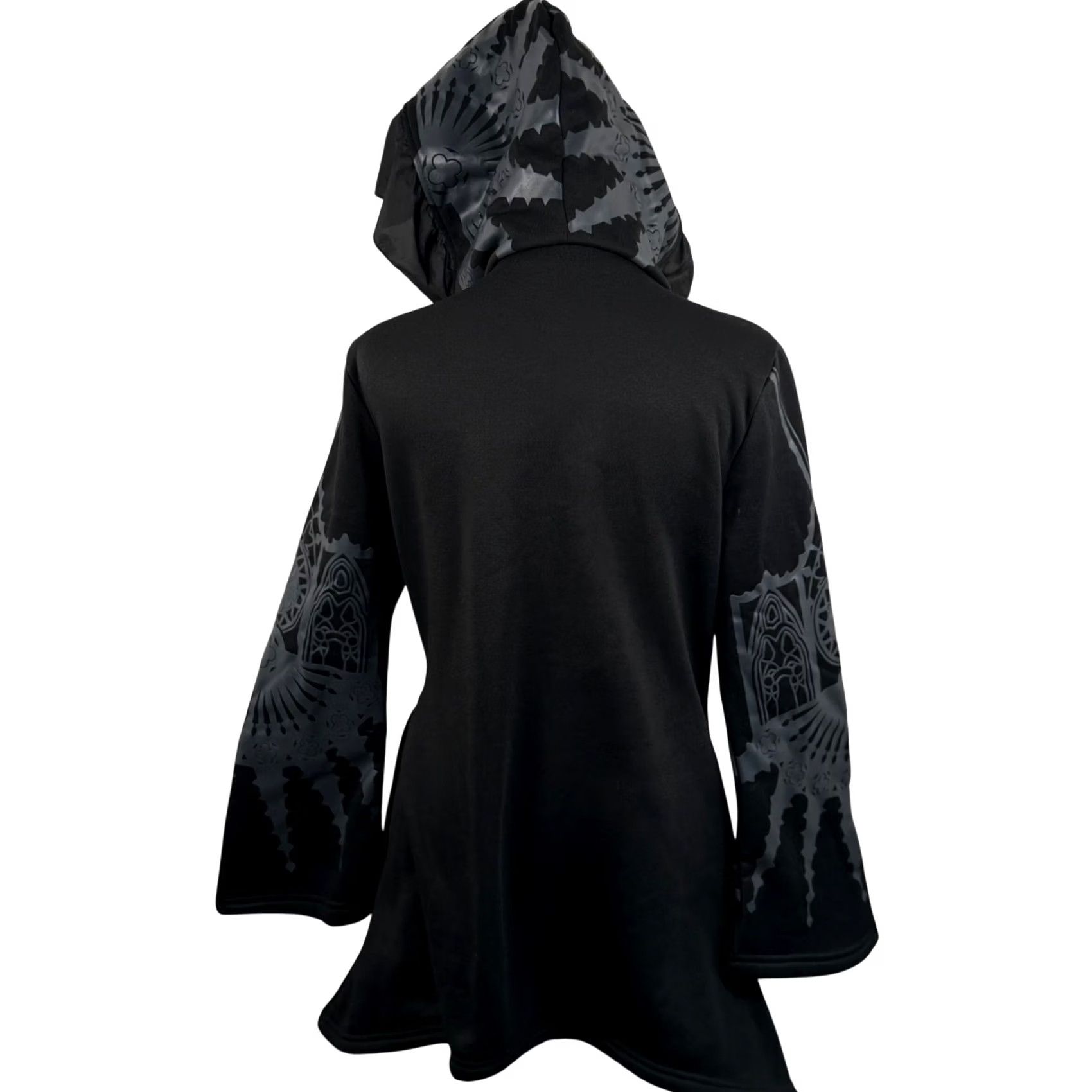 Bell Gothic Black M Zip Witchy Fleece Cloak Hoodie Cathedral Bell Sleeve Moon Occult Hoodie, Black, M, Women Size M / US 6-8 / IT 42-44 - 4 Thumbnail
