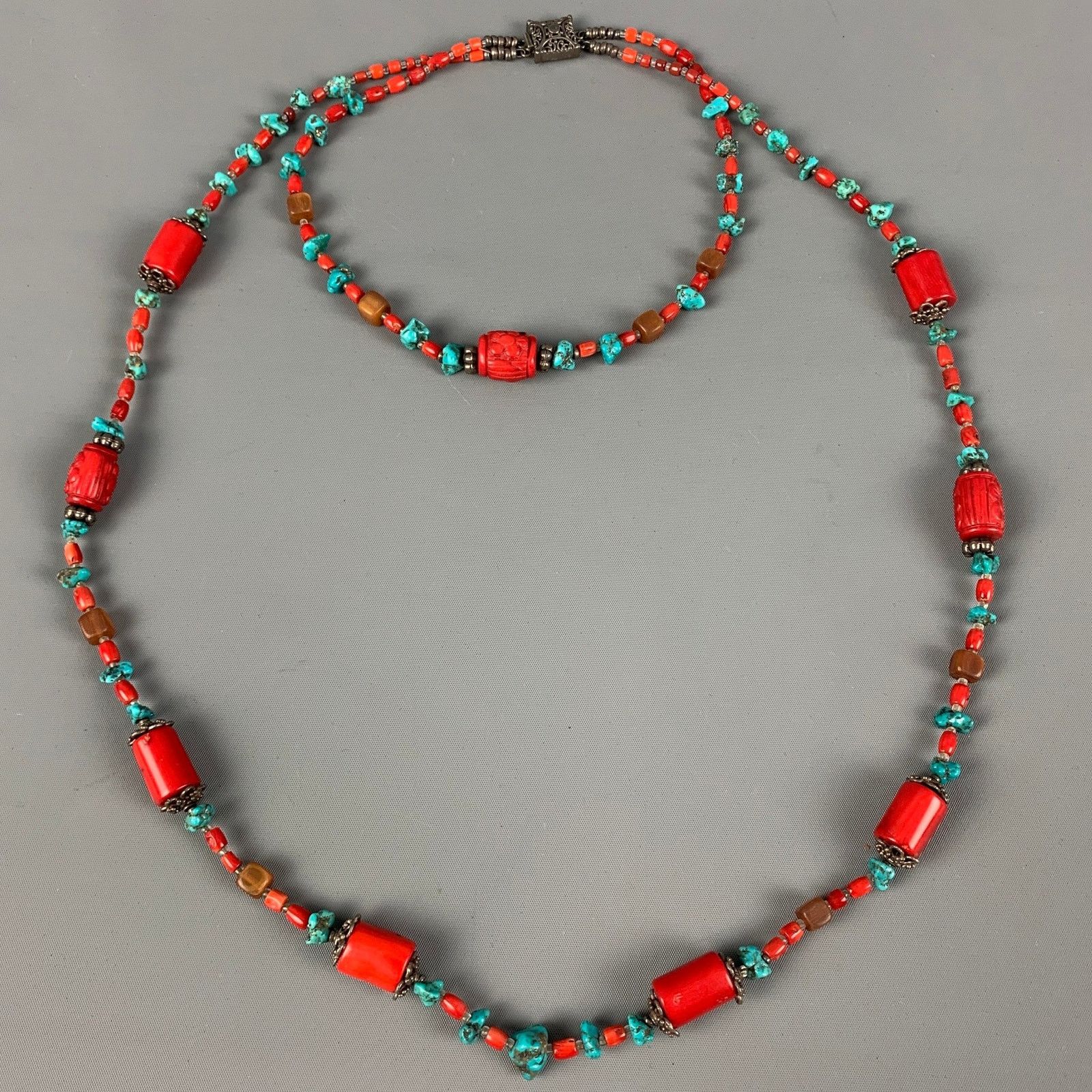 Vintage VINTAGE Coral Turquoise Sterling Silver Double Necklace Size ONE SIZE - 1 Thumbnail