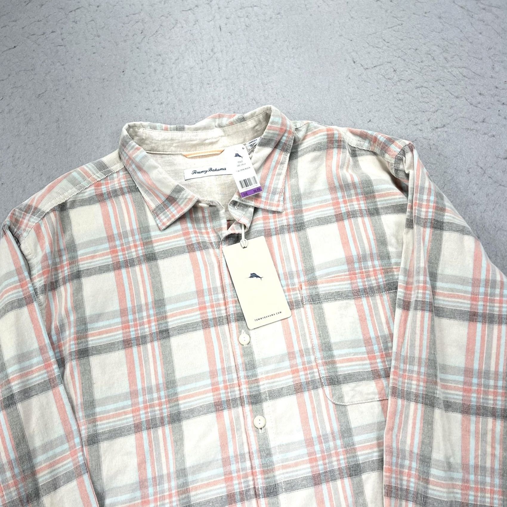 Tommy Bahama Tommy Bahama Shirt Mens 2XL Beige Plaid Corr-Chella Cotton Long Sleeve NWT Size US XXL / EU 58 / 5 - 3 Thumbnail