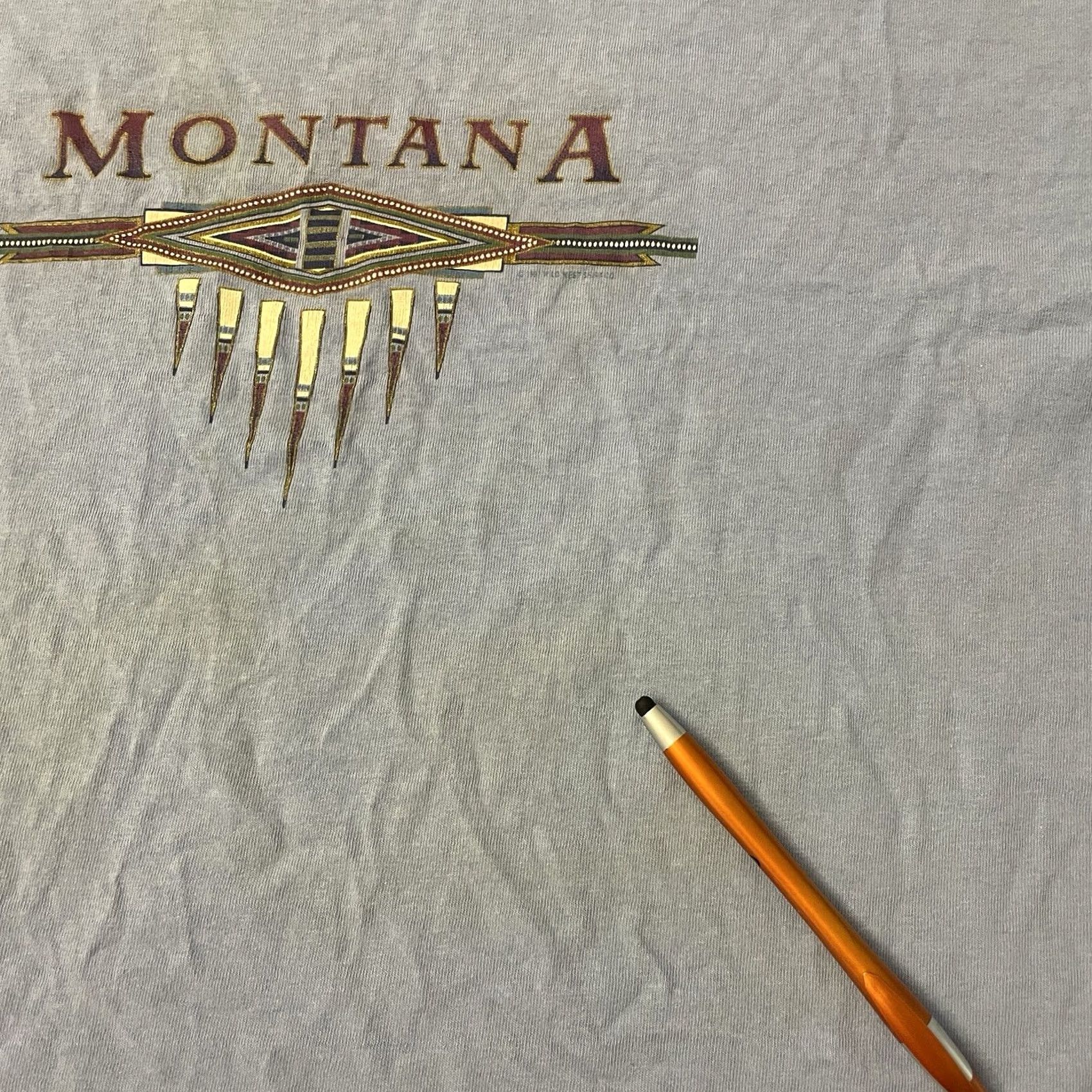 Gildan VINTAGE Montana Aztec Shirt Mens XL Blue Cotton Knit T-Shirt US Flag 2000s Y2K Nature Outdoors Spell Out Size US XL / EU 56 / 4 - 3 Thumbnail