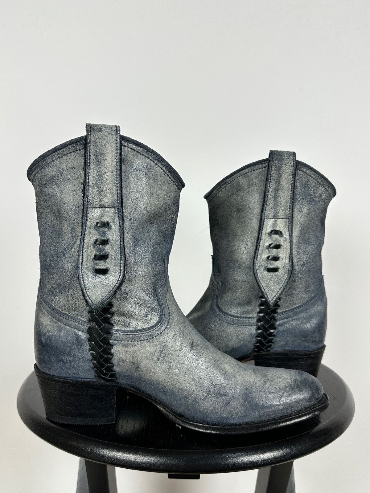 Sendra Sendra Dr.Adams Blue Leather Cowboy Biker Ankle Boots Size US 6 / IT 36 - 4 Thumbnail