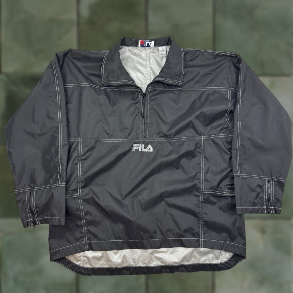 Fila VINTAGE FILA Windbreaker Jacket Mens XL Black Nylon Zip 90s Y2K Hipster Quarter Zip Size US XL / EU 56 / 4 - 1 Thumbnail