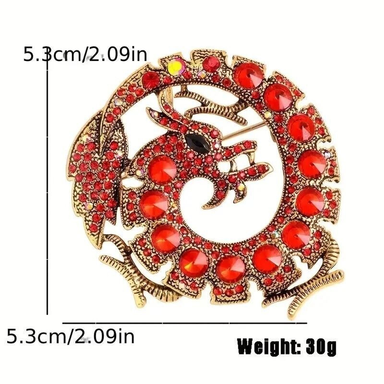Other Red Circle Dragon Brooch Pendant Inverted & AB Rhinestones Size ONE SIZE - 3 Thumbnail