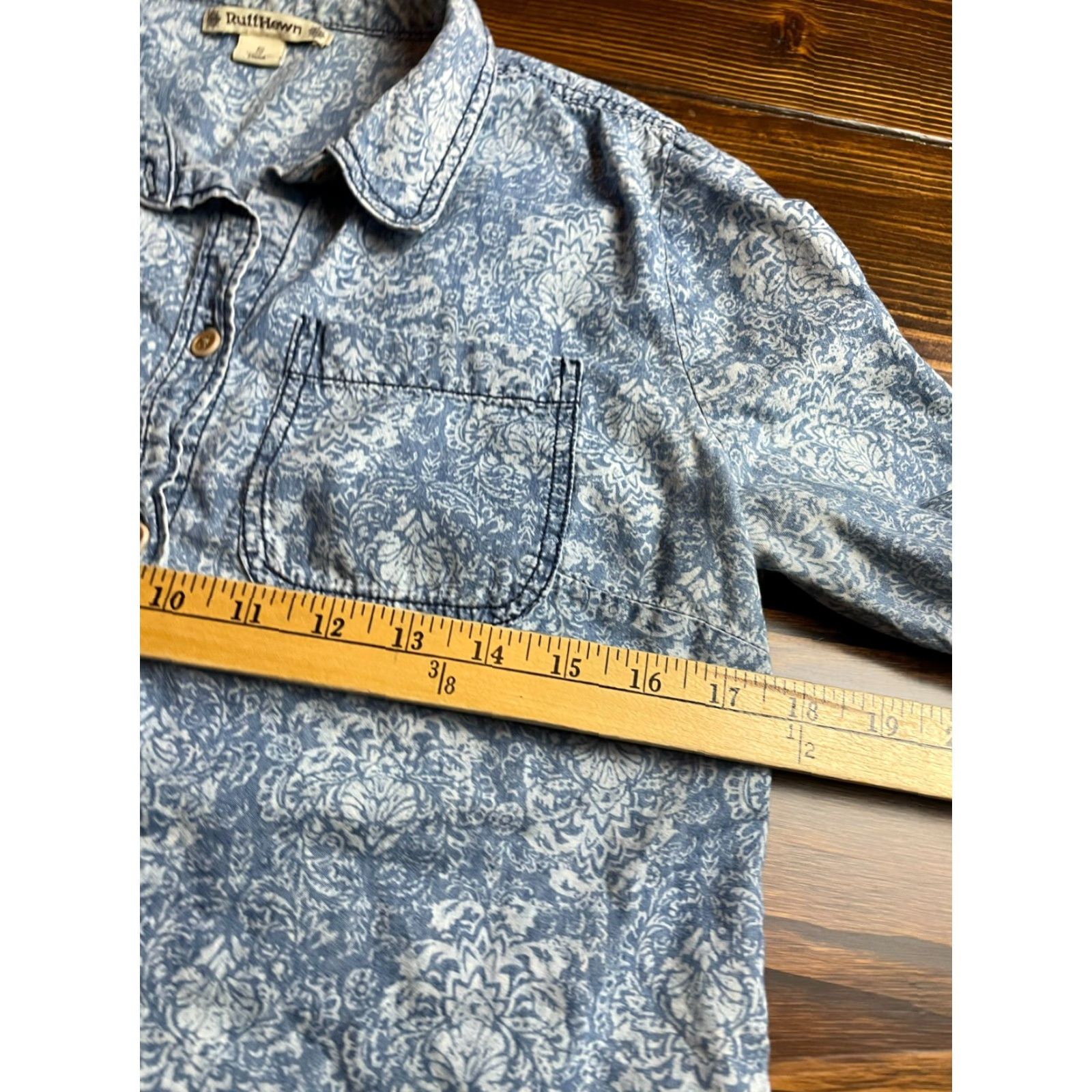 Vintage Ruff Hewn Shirt Women's S Blue Damask Chambray Button Up Pockets Long Sleeve Size S / US 4 / IT 40 - 4 Thumbnail