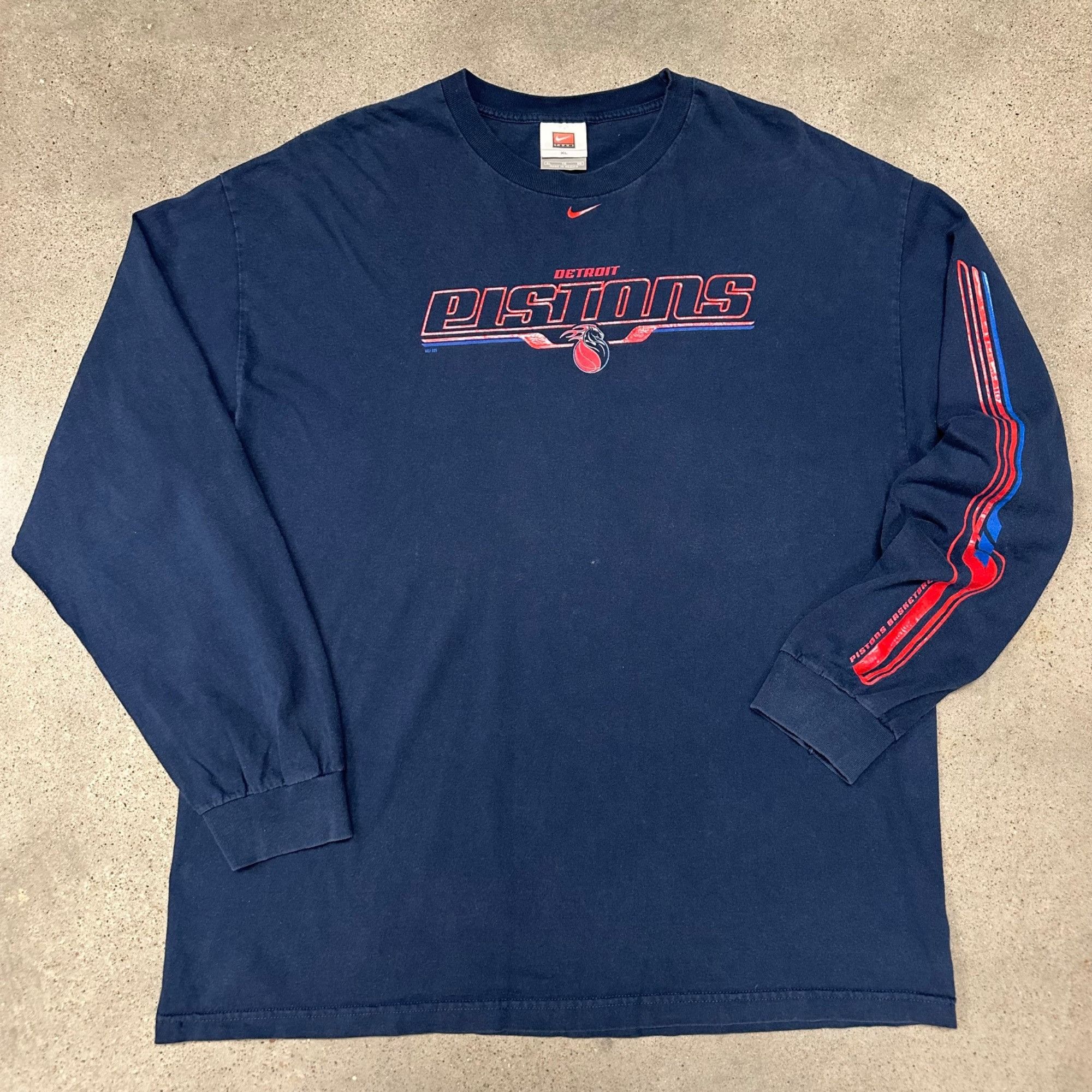 NBA × Nike × Vintage Vintage Nike Centerswoosh Detroit Pistons Longsleeve Shirt Size US XL / EU 56 / 4 - 1 Thumbnail