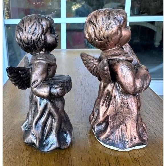 Vintage VTG Porcelain Angel Figurines Set of 2 Antique Look Bronze F Size ONE SIZE - 6 Thumbnail