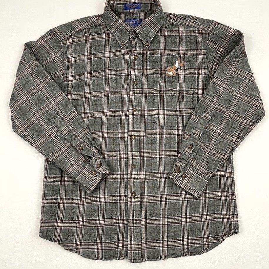 Pendleton VINTAGE Pendleton Shirt Mens L Gray Wool Glen Check Button-Down Mallard Duck USA Size US L / EU 52-54 / 3 - 3 Thumbnail