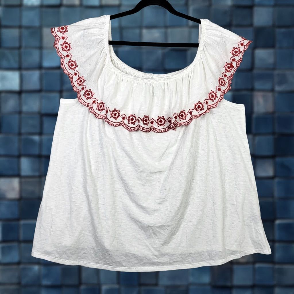 Vintage Lane Bryant Women’s white Ruffle off the shoulder knit top Size 22/24 NEW Size 3XL / US 20-22 - 1 Thumbnail