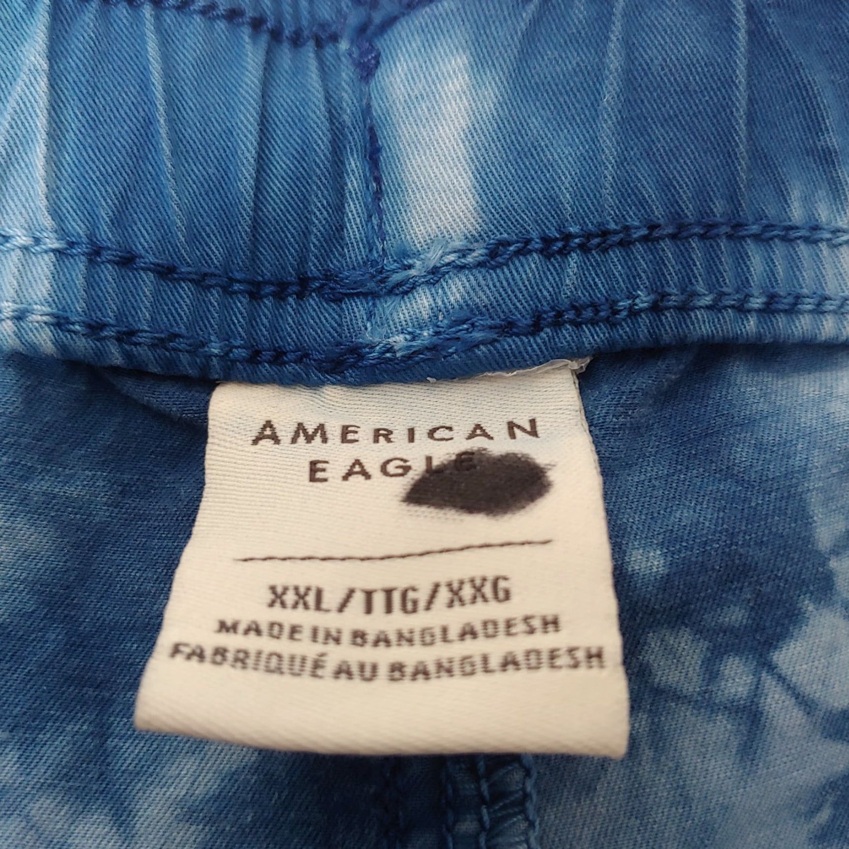 Vintage American Eagle Bermuda Shorts Men XXL Blue Tie Dye Elastic Drawstring Cotton Hippie Size US 39 - 7 Thumbnail