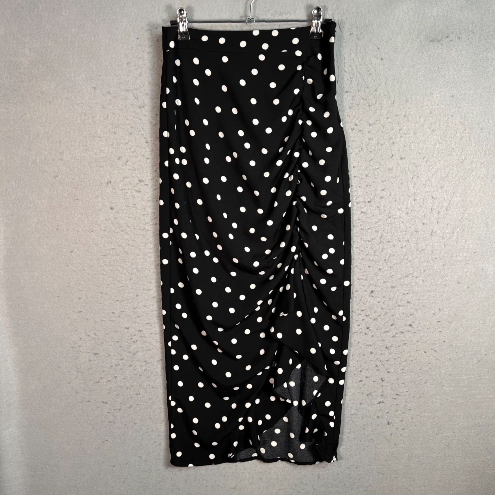 Nasty Gal Nasty Gal Womens Skirt Polka Dot Midi Ruched Black White 0 Polyester Size 25" / US 0 / IT 36 - 2 Thumbnail