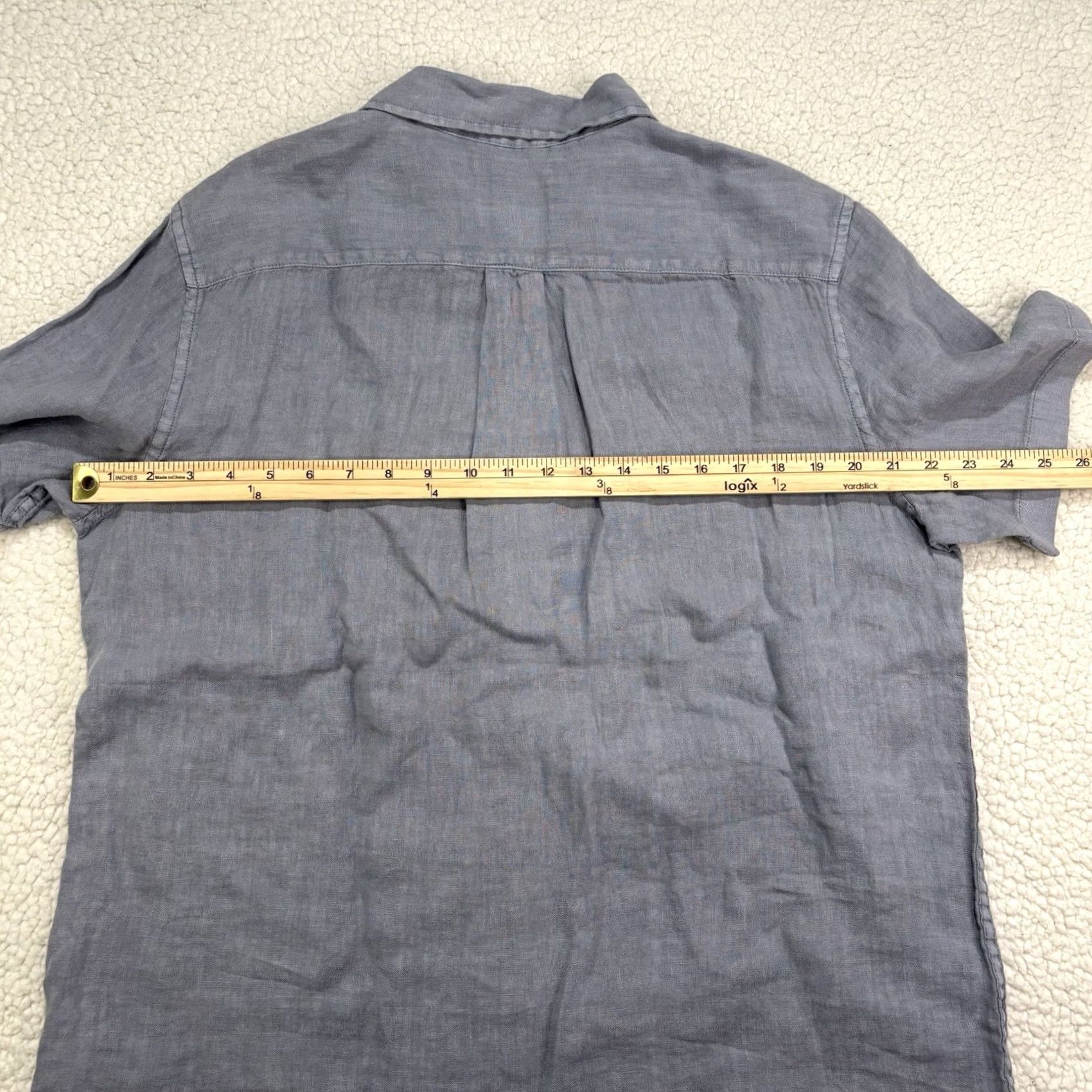 FLAX THOM AARON Shirt Button-Up Linen Blue Mens L Short Sleeve Collared Size US L / EU 52-54 / 3 - 6 Thumbnail