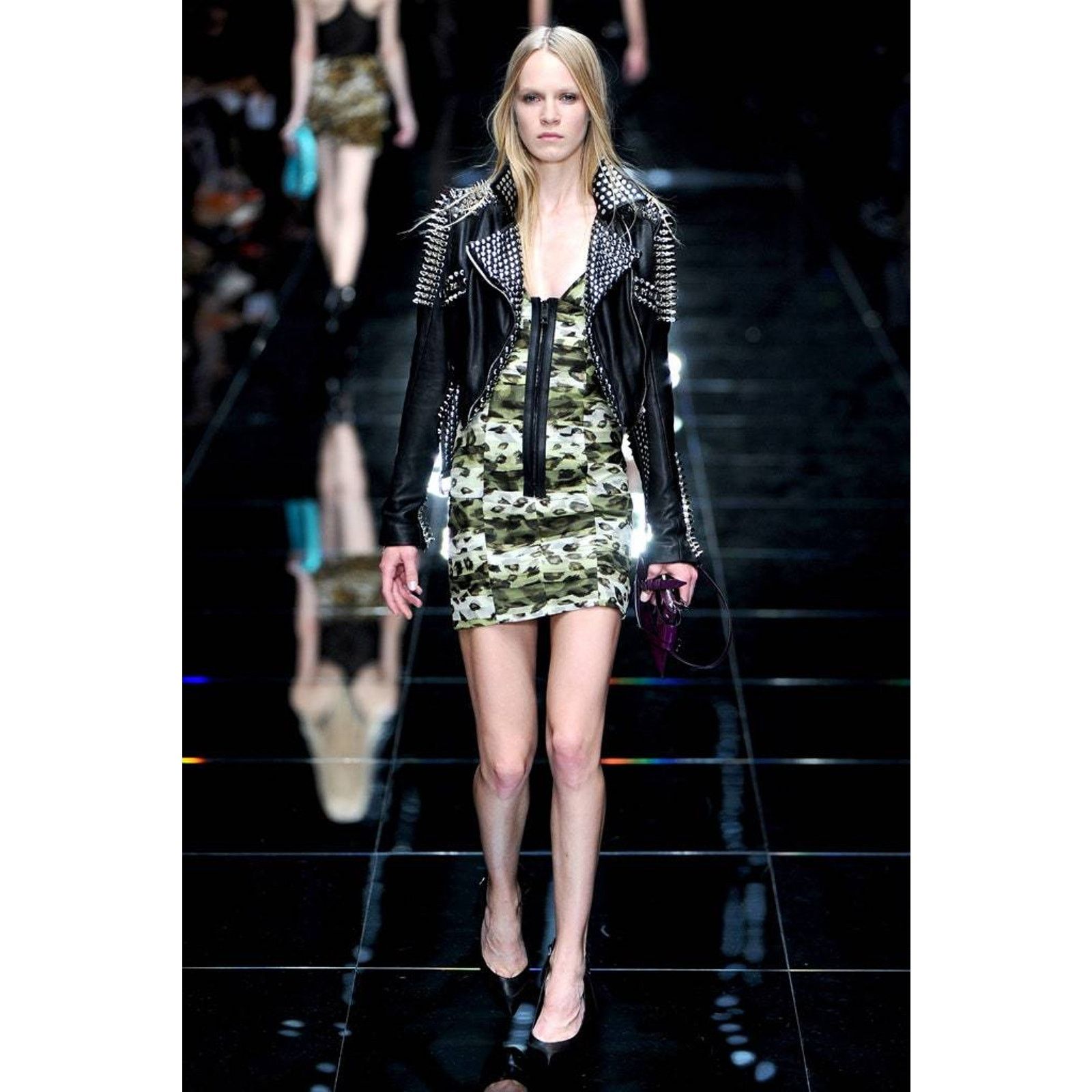 Burberry Prorsum BURBERRY PRORSUM 10 Camouflage Leather Knee-Length Dress Size L / US 10 / IT 46 - 2 Thumbnail
