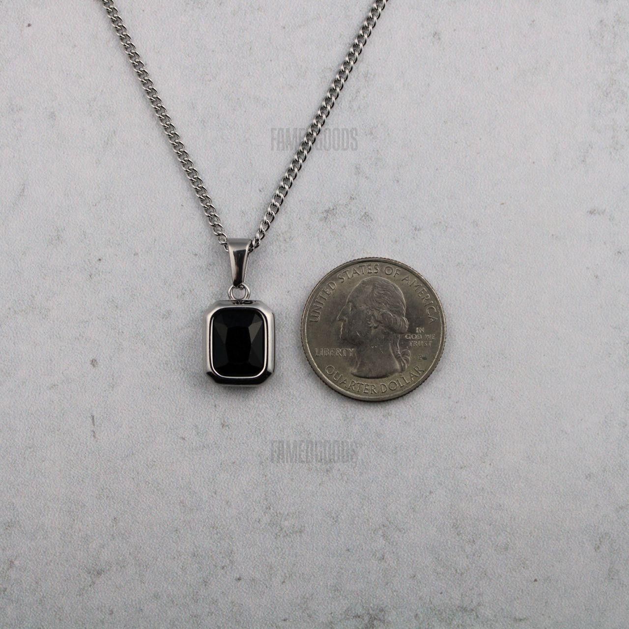 Jewelry Silver Black Cubic Zirconia Gemstone Pendant Chain Necklace Size ONE SIZE - 6 Thumbnail