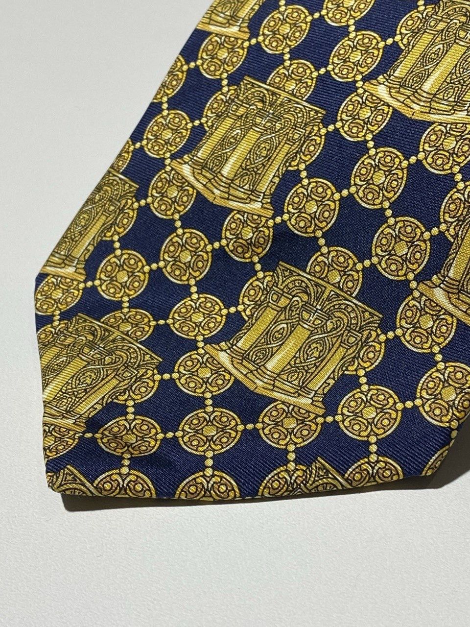 Balmain Pierre Balmain Vintage Tie Silk Baroque Gold Blue Size ONE SIZE - 8 Thumbnail